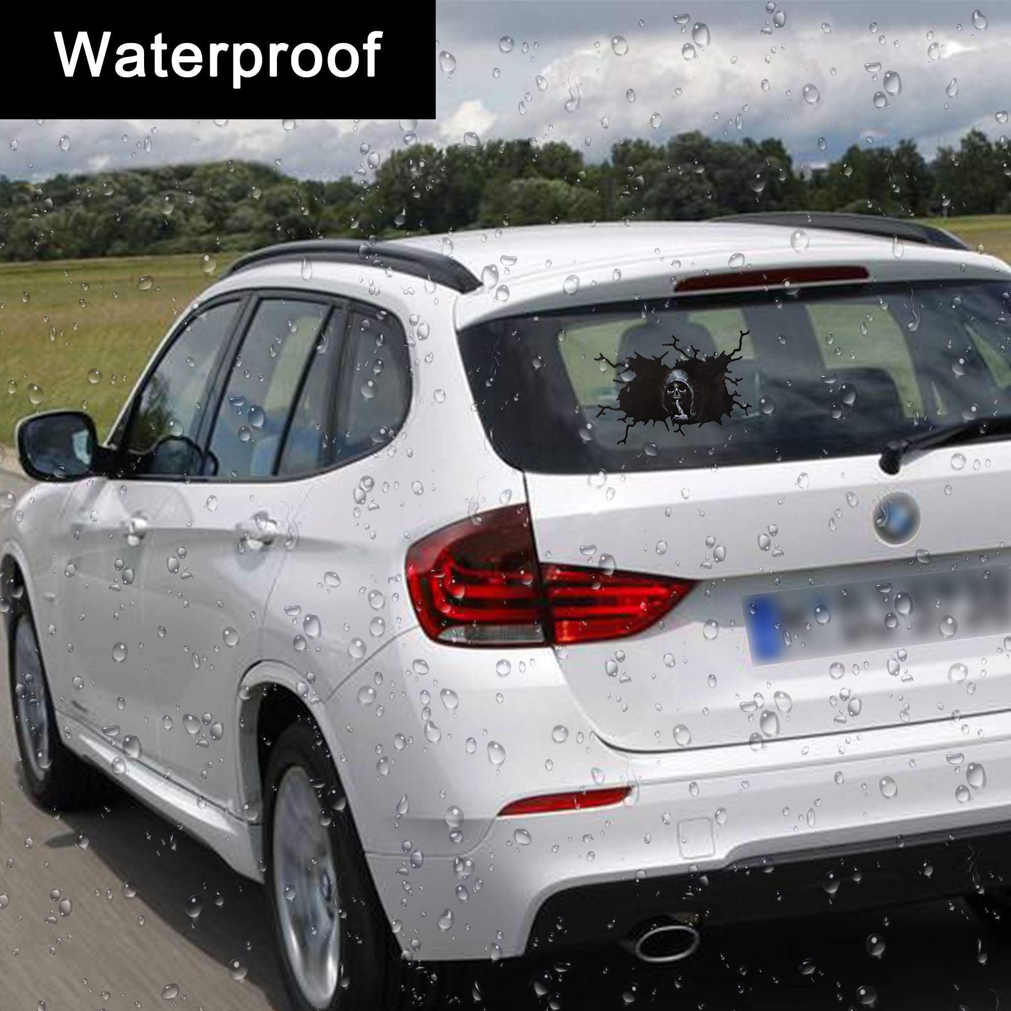 TOMALL 2pcs 3D Silent Skull Stickers for Car Halloween Theme Scary Grim Reaper Ghost Decal for Car Truck Window Windshield Door Trunk Wall Funny Self-Adhesive Creative Personality Decoration (29cm)