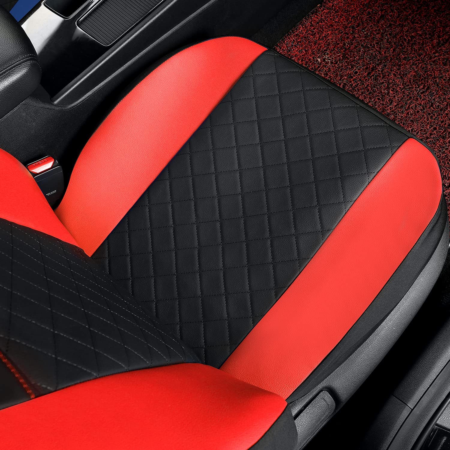 GIANT PANDA Leather Bucket Seat Covers for Toyota Rav4, Camry, Highlander, Corolla, Prius - Custom Fit, Red & Black, 2-Pack