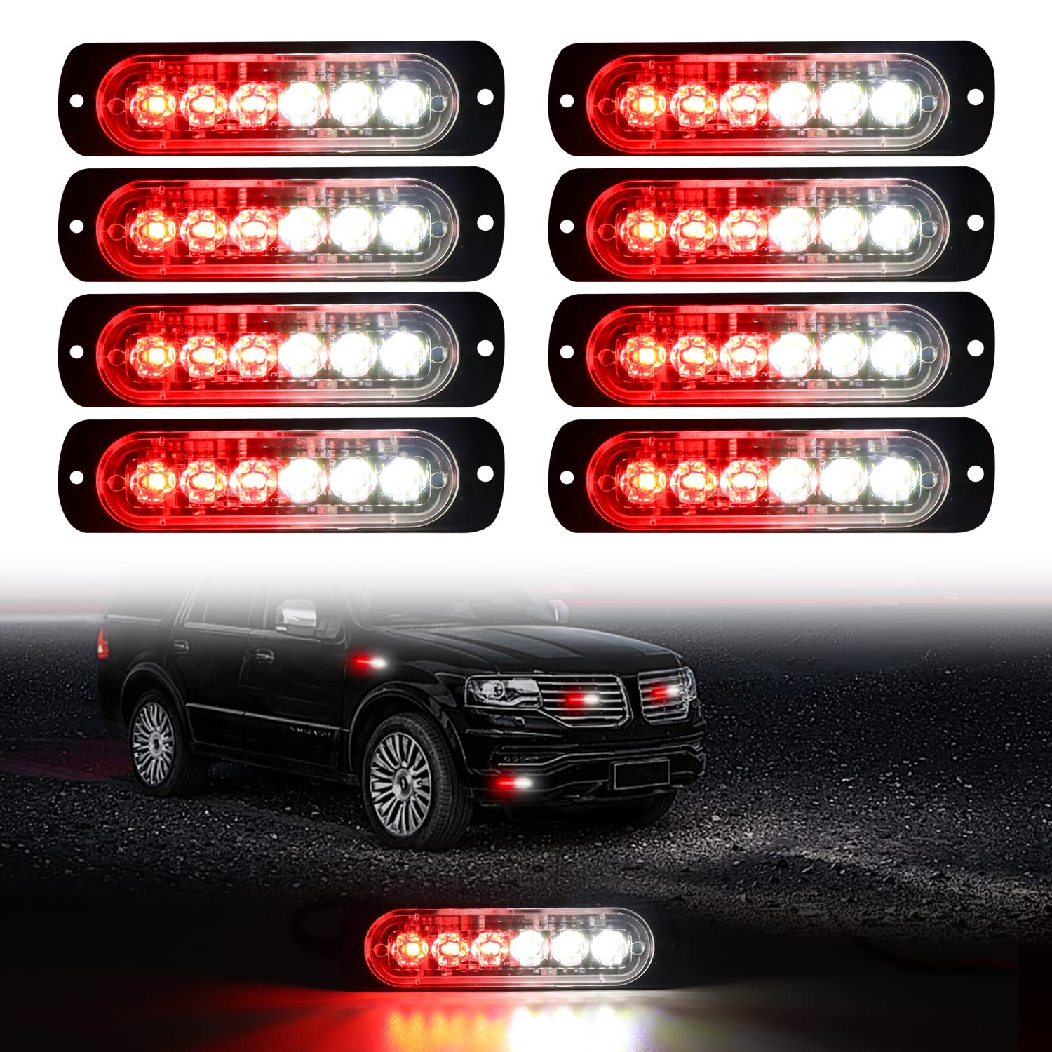 Dibms Led Emergency Strobe Lights, 8X Red White 6 Led Strobe Warning Emergency Flashing Light Caution Construction Hazard Light