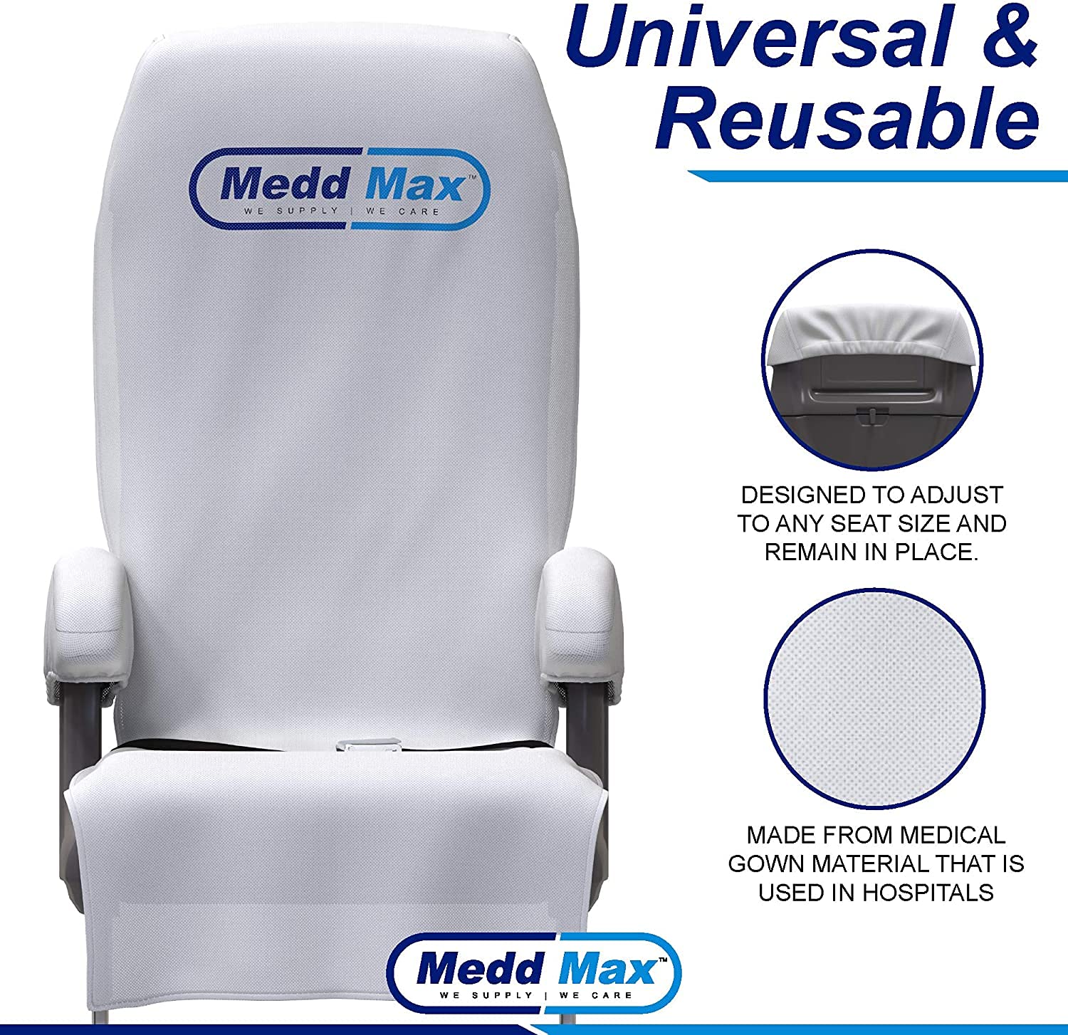 MEDD MAX Protective Airplane Seat Covers, Eco-Friendly, Blue, Pack of 4, Disposable/Reusable, Fits Most Public Seating, Model 810028473027