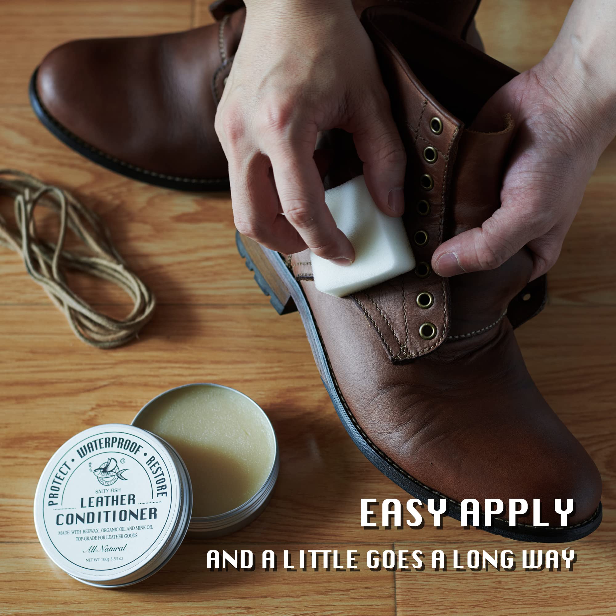 Salty Fish All-Natural Leather Conditioner And Cleaner,Made With Mink Oil Beeswax,Protect Soften Waterproof Leather Furniture,Ca