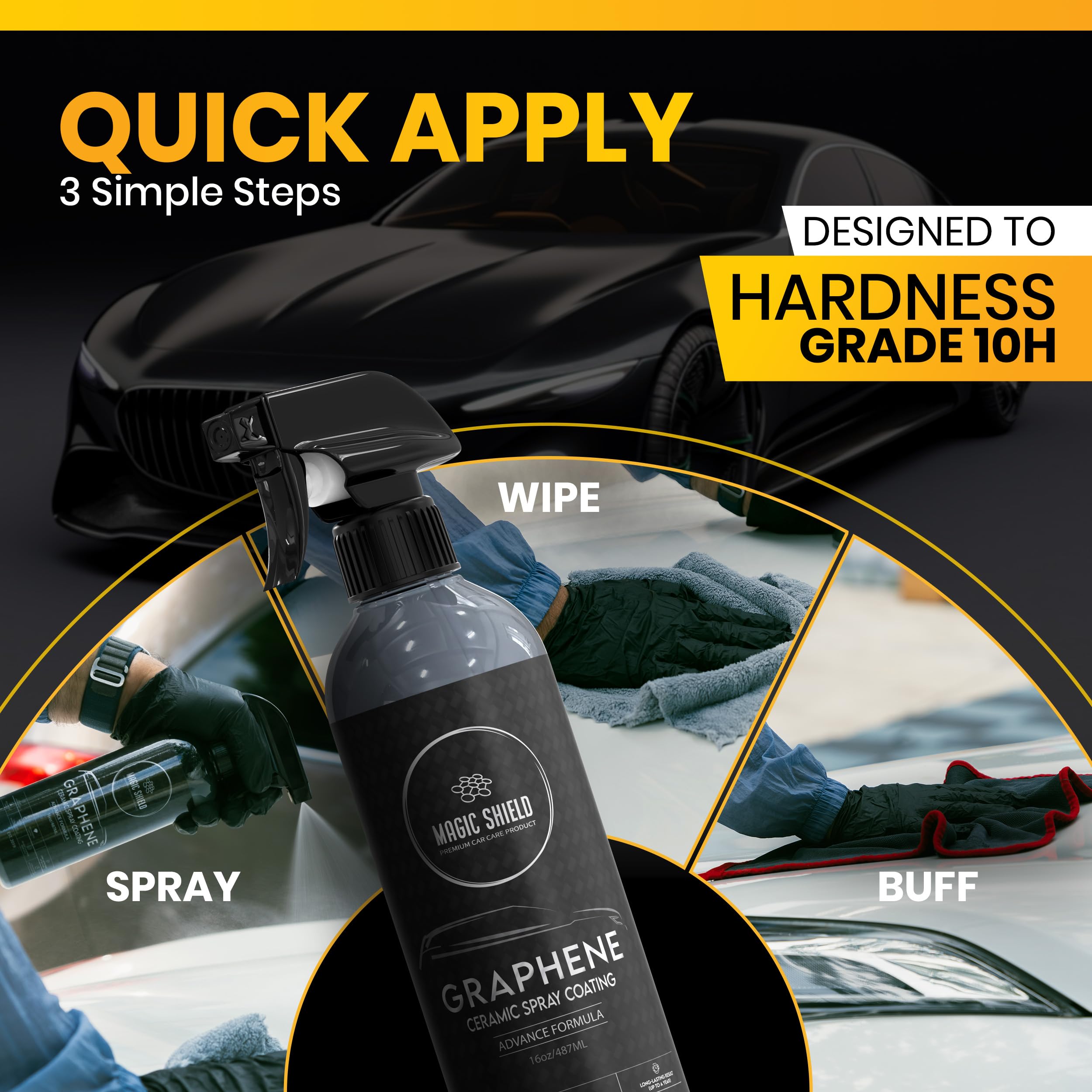 Magic Shield Graphene Ceramic Spray Coating - Last So Long! Quick & Easy For Cars, Motorcycles, Boats & More - Professional-Grad