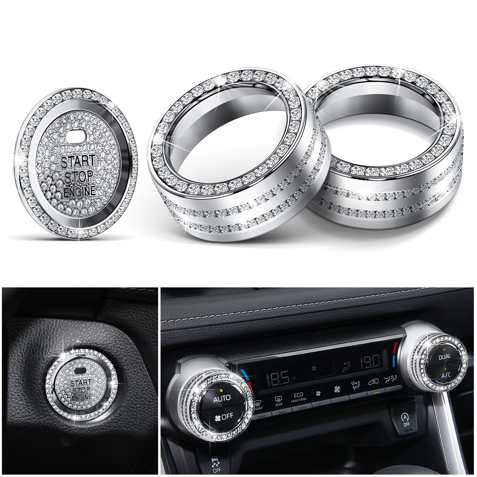 Polodunn Bling Crystal Car Interior Accessories For Toyota Rav4 2025 2024 2023 2022 2021 2020 2019 -Air Conditioning Knob Cover,