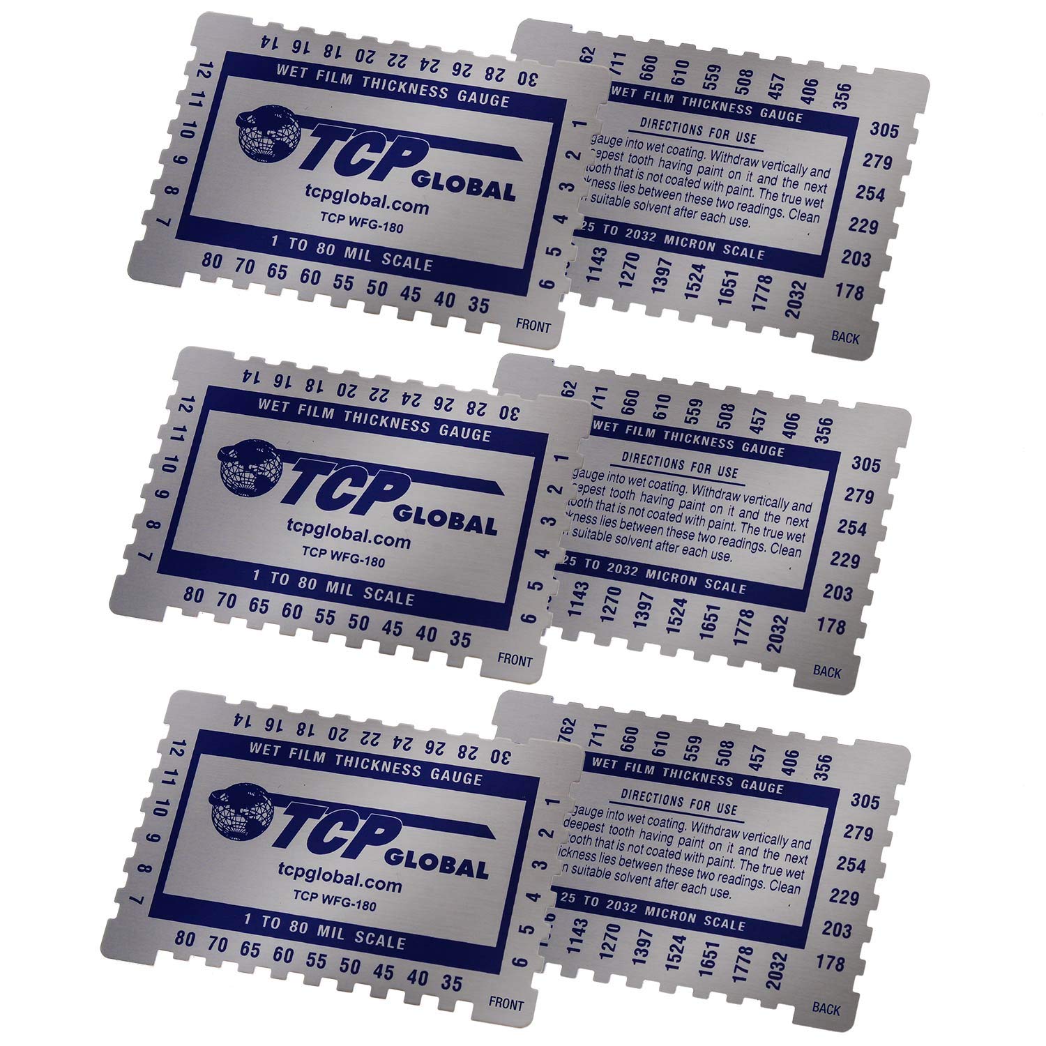 TcP global Wet Film Thickness gauge comb, 1-80 Mil Scale, Step and notched for Paints Resins (Pack of 3)
