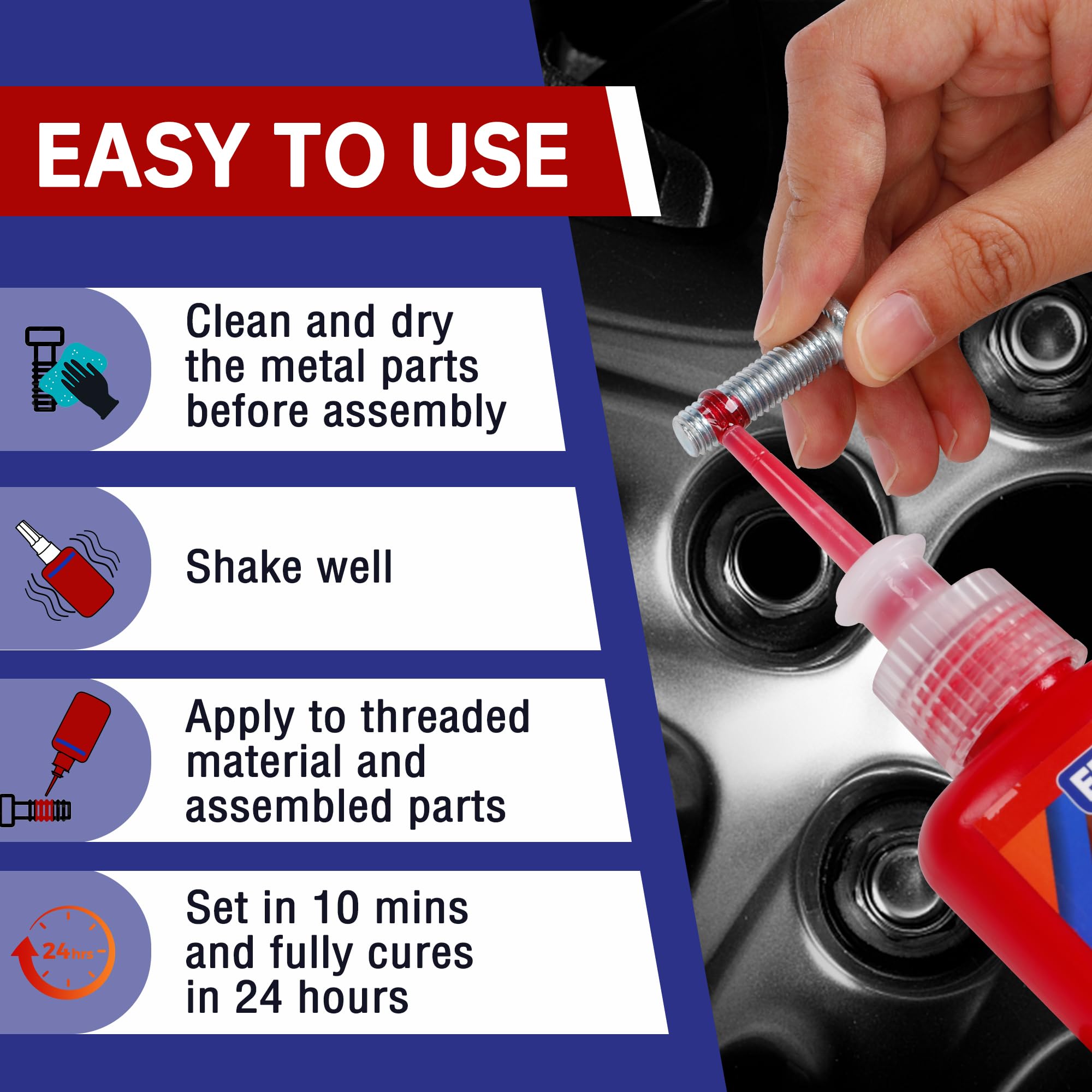 Epasun 50Ml Threadlocker Red 271, Thread Lock Strong Strength Lock Tight For Nuts, Bolts, Fasteners, And Metals To Prevent Loose
