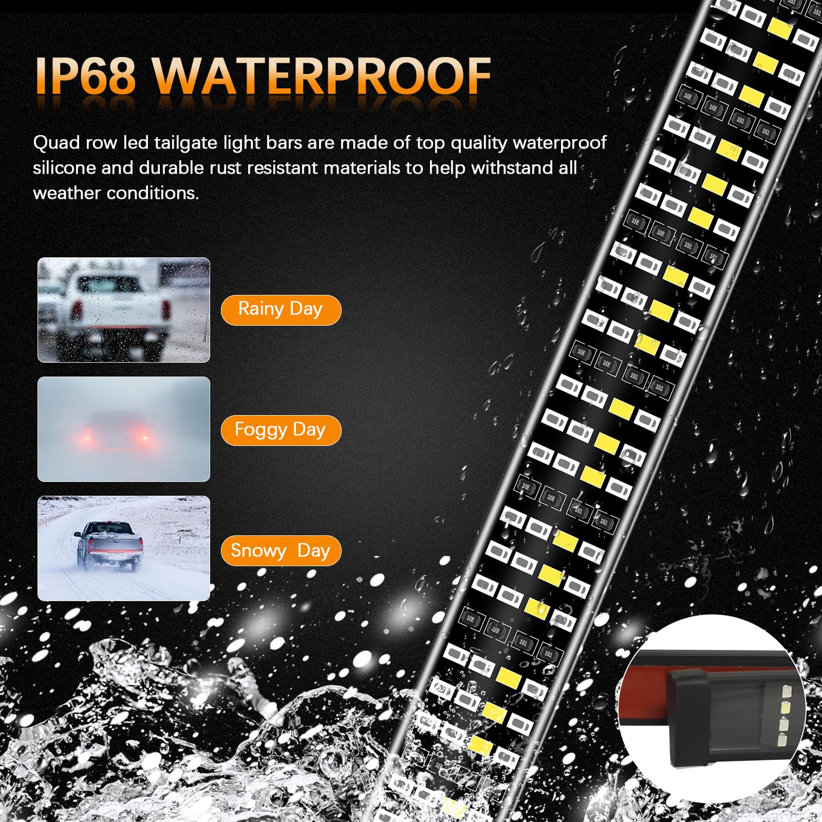 Amexmart 60 Inch Tailgate Light Bar Quad Row Led Tail Light Strip With Running Brake Reverse & Left Right Turn Signal