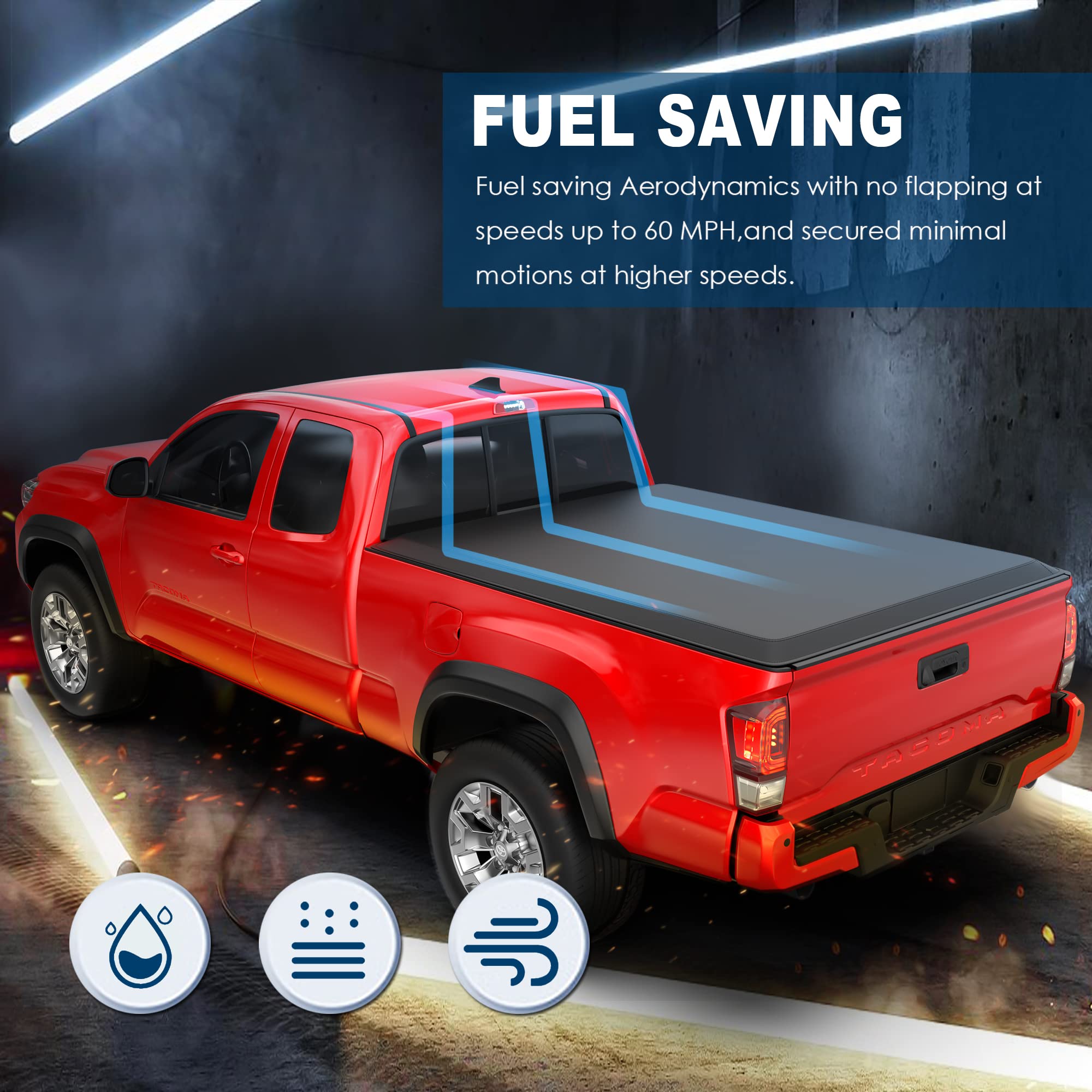 Mostplus Tri Fold Soft Truck Bed Tonneau Cover Compatible For 2005-2015 Toyota Tacoma On Top (6 Ft)