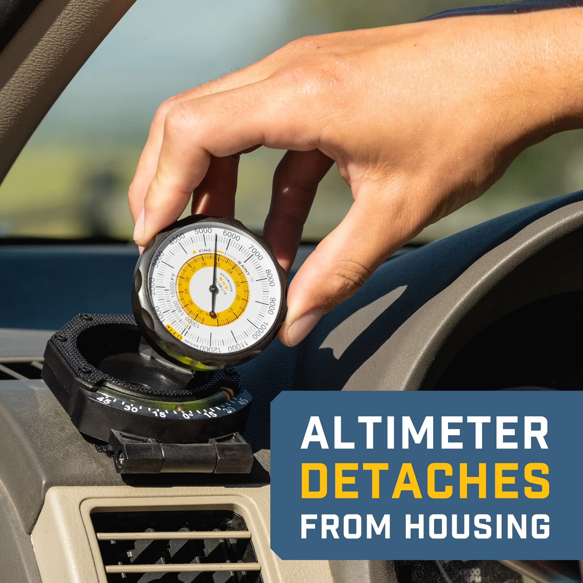 Sun Company AltiTilt Dashboard Altimeter Inclinometer - Black, Model 207-F, Read Altitude & Barometric Pressure for Off-Road Vehicles