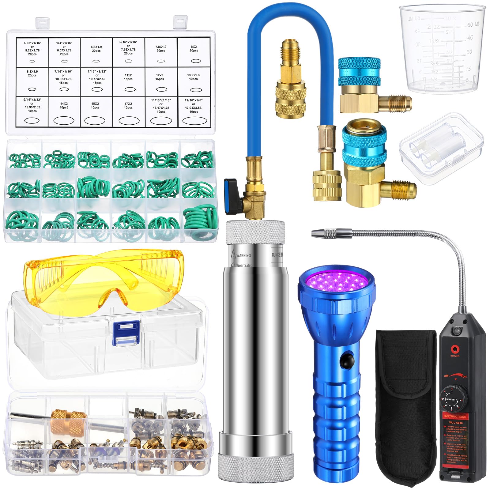 Tellegloww AC Leak Detector Kit, R1234yf R134a R410a AC Oil UV Dye Injector Kit Refrigerant Leak Detector Tool Low Side Quick Co