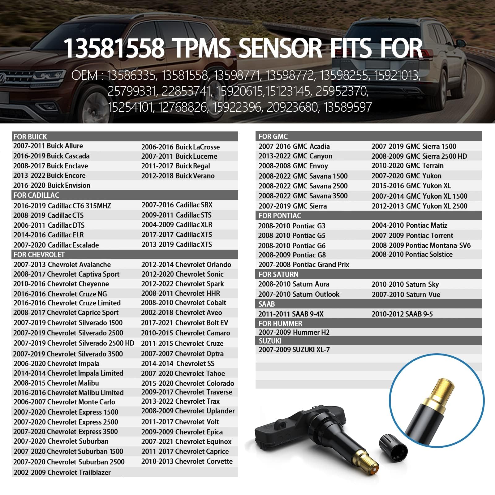 GEARMEISTER TPMS Sensor Fit for Chevy Cadillac Buick GMC Saturn Pontiac Hummber Saab, Regal Impala Silverado Yukon SRX, 315MHZ P