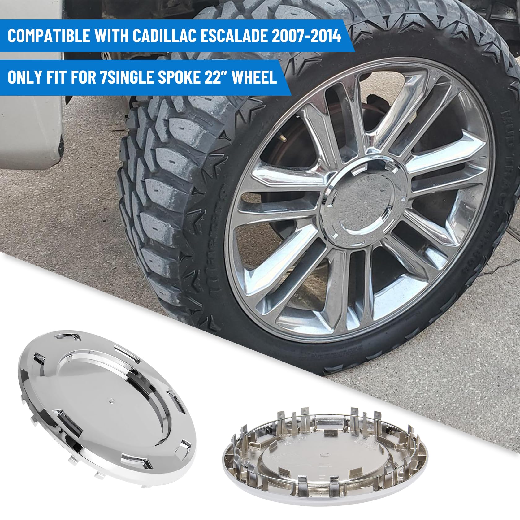 B4B BANG 4 BUCK Chrome Wheel Center Hub Cap Replacement for Cadillac Escalade 2007-2014, 22" 7 Spoke, 4 pcs, 69mm