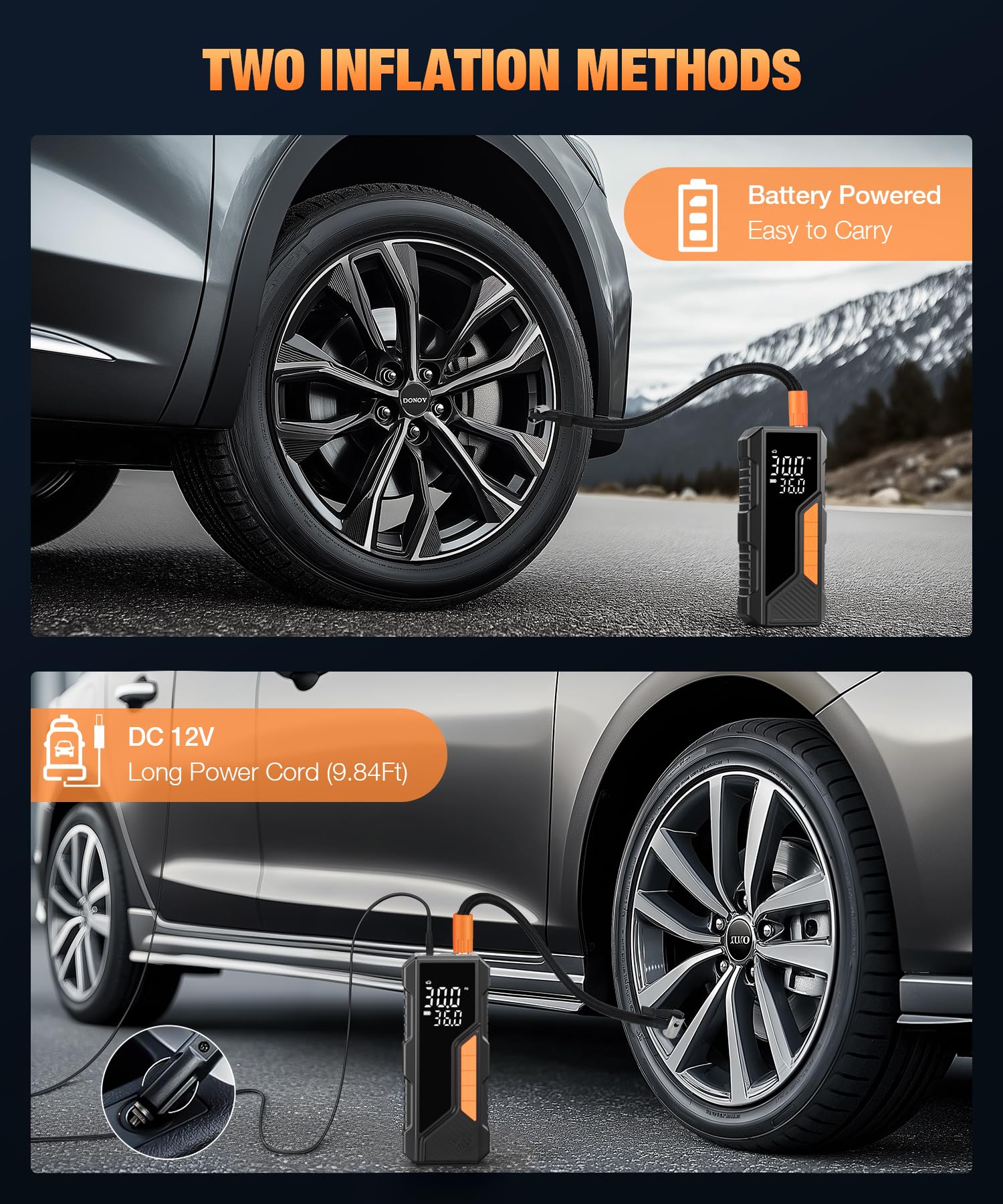 Tire Inflator Portable Air Compressor, 150Psi Portable Air Pump For Car Tires, Faster Air Inflator Tire Pump With Digital Pressu