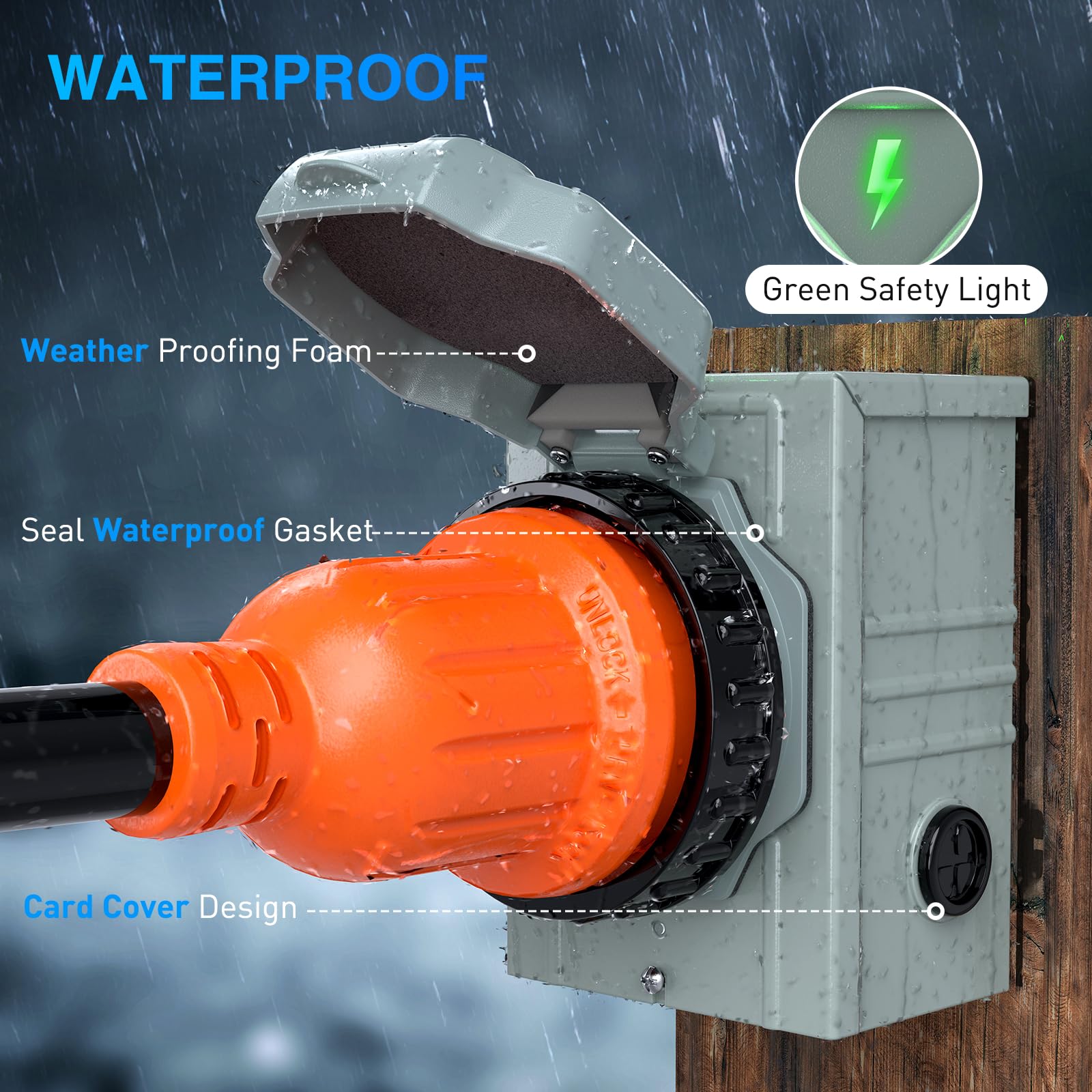 Nilight 30A 50Ft Generator Extension Cord Power Inlet Box With Locking Connector 125/250V 7500W 10 Gauge Stw Etl Listed 4 Prong