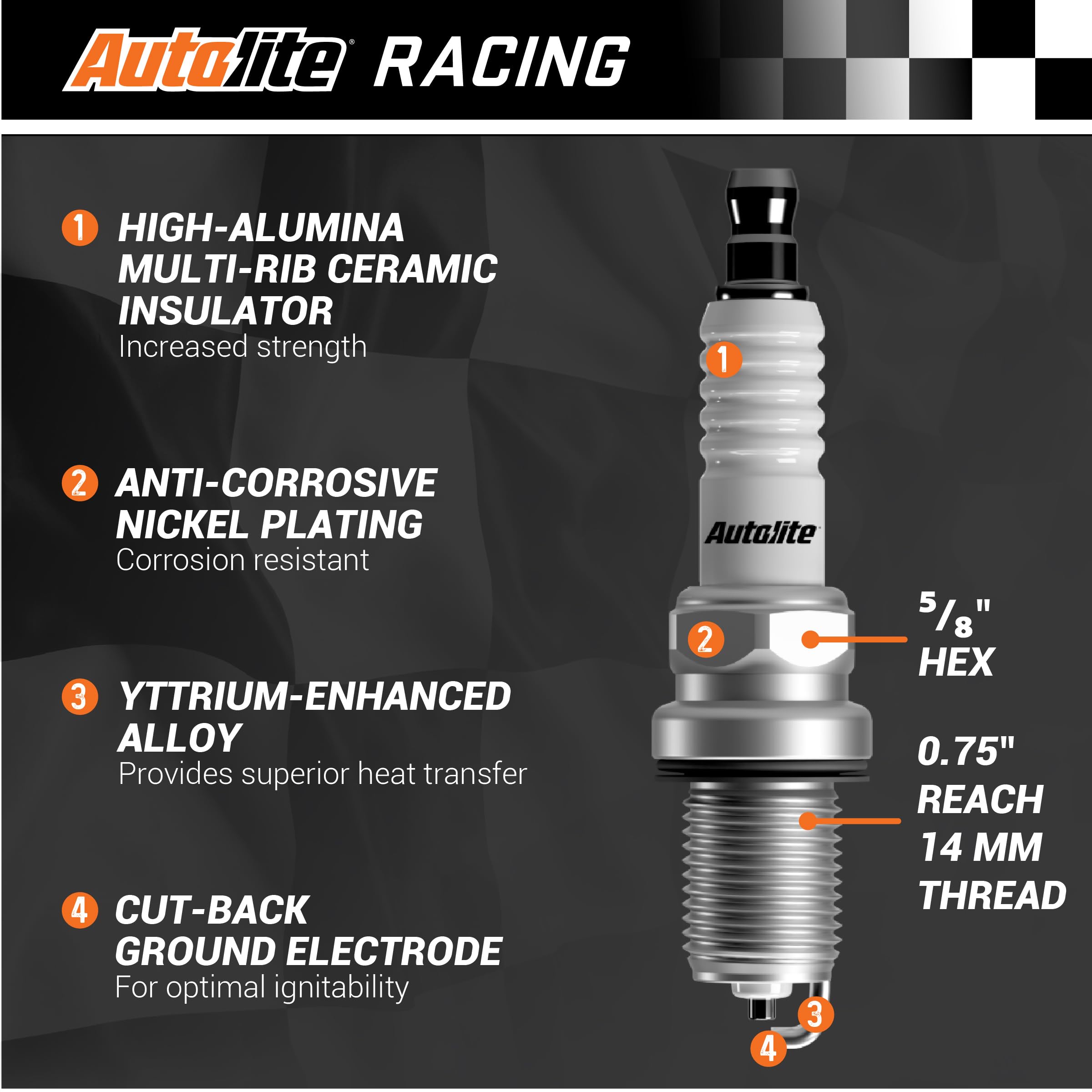 Autolite Ar73-4Pk High Performance Racing Non-Resistor Spark Plug, 4 Pack