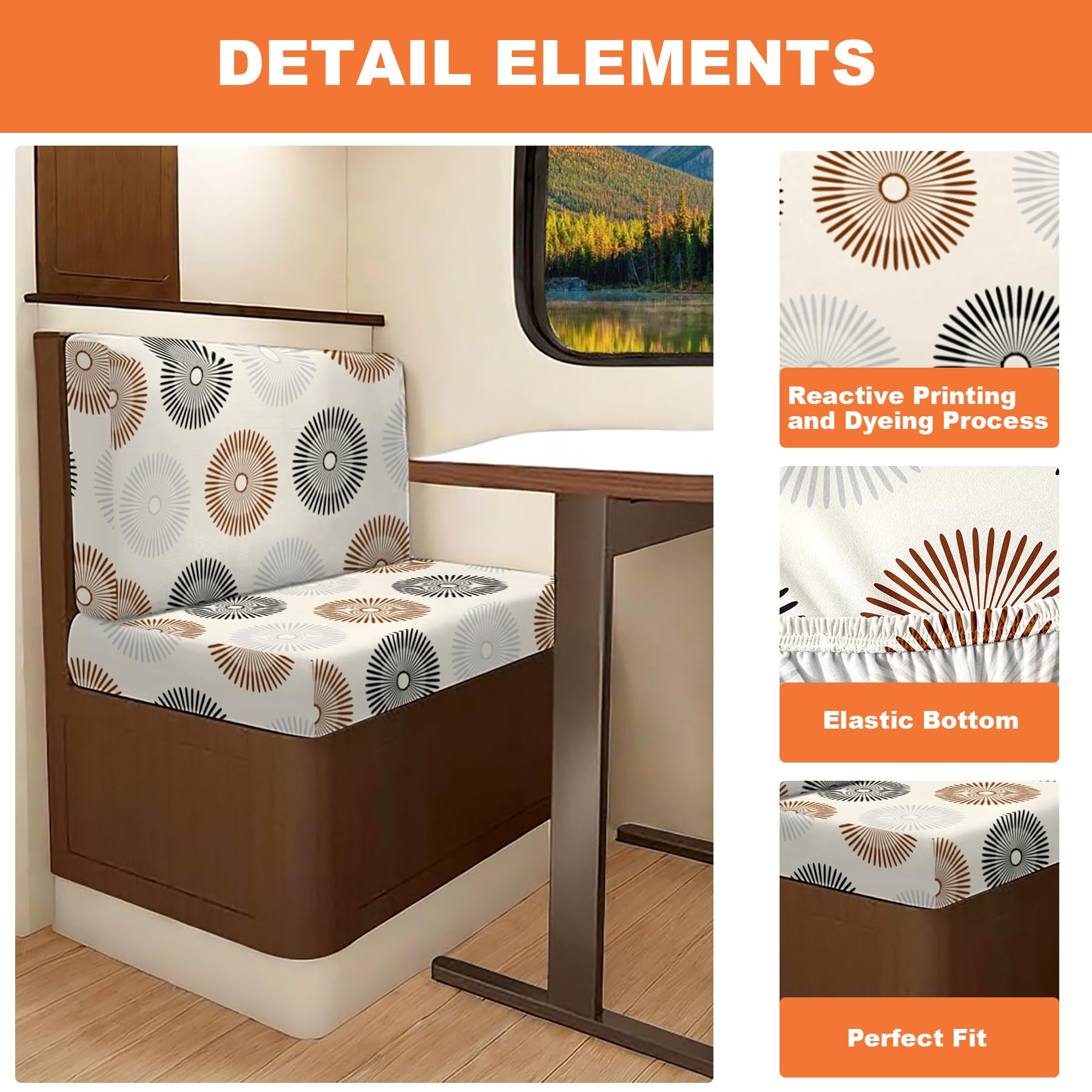 Fuangui Rv Dinette Cushion Covers - Stretch Camper Cushion Booth Seats Replacement - Washable Sofa Furniture Protector (C35, 2 B
