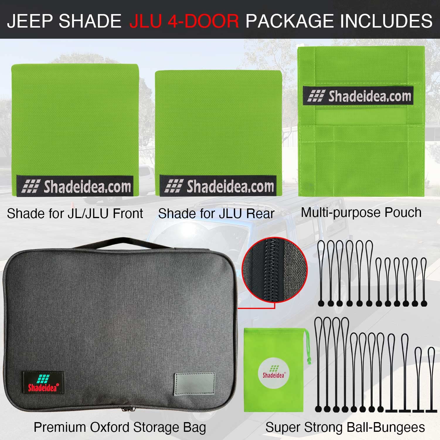 Shadeidea Sun Shade For Jeep Wrangler Jl Unlimited (2018-2023) 4 Door Front And Rear 2 Piece-Green Mesh Screen Sunshade Jlu Top