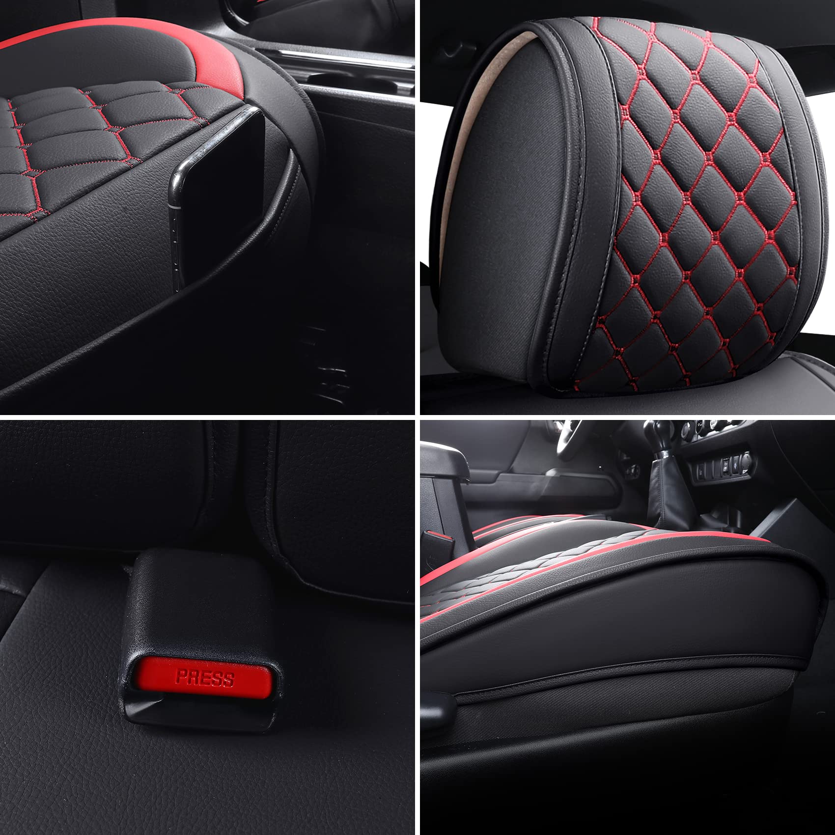 Tomatoman Tacoma Seat Covers Customized For 2005-2023 Sport Extended Sr V6 Pickup Edition, Waterproof Faux Leather Cushions(Full Set, Black-Red)