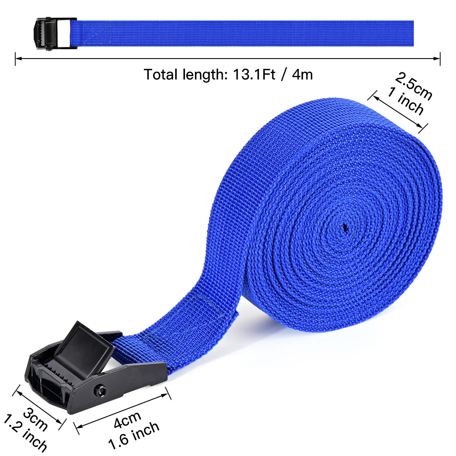 Kshineni Tie Down Straps 4 Pcs Cam Buckle Strap 13.1' X 1 Adjustable Lashing Cinch Ratchet Tie-Down Straps For Cargo, Trucks, Luggage, Trailer, Motorcycle (Blue)