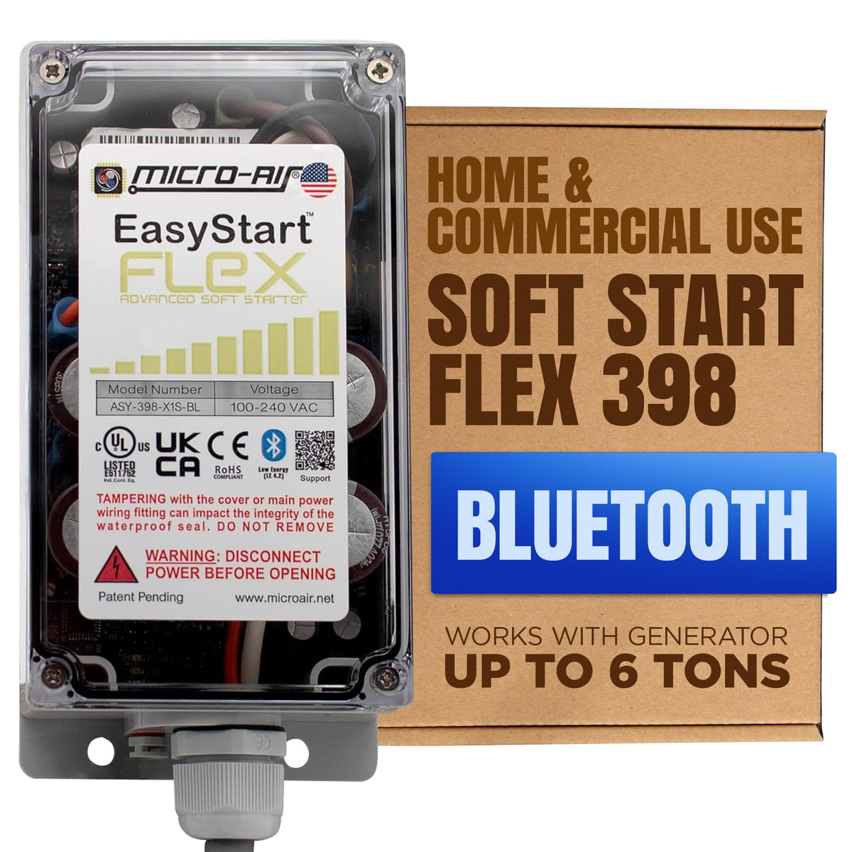 MICRO-AIR EasyStart FLEX 398 - Bluetooth Soft Start Kit for Home Air Conditioner, RV & Commercial Use, Works with Generators, Re