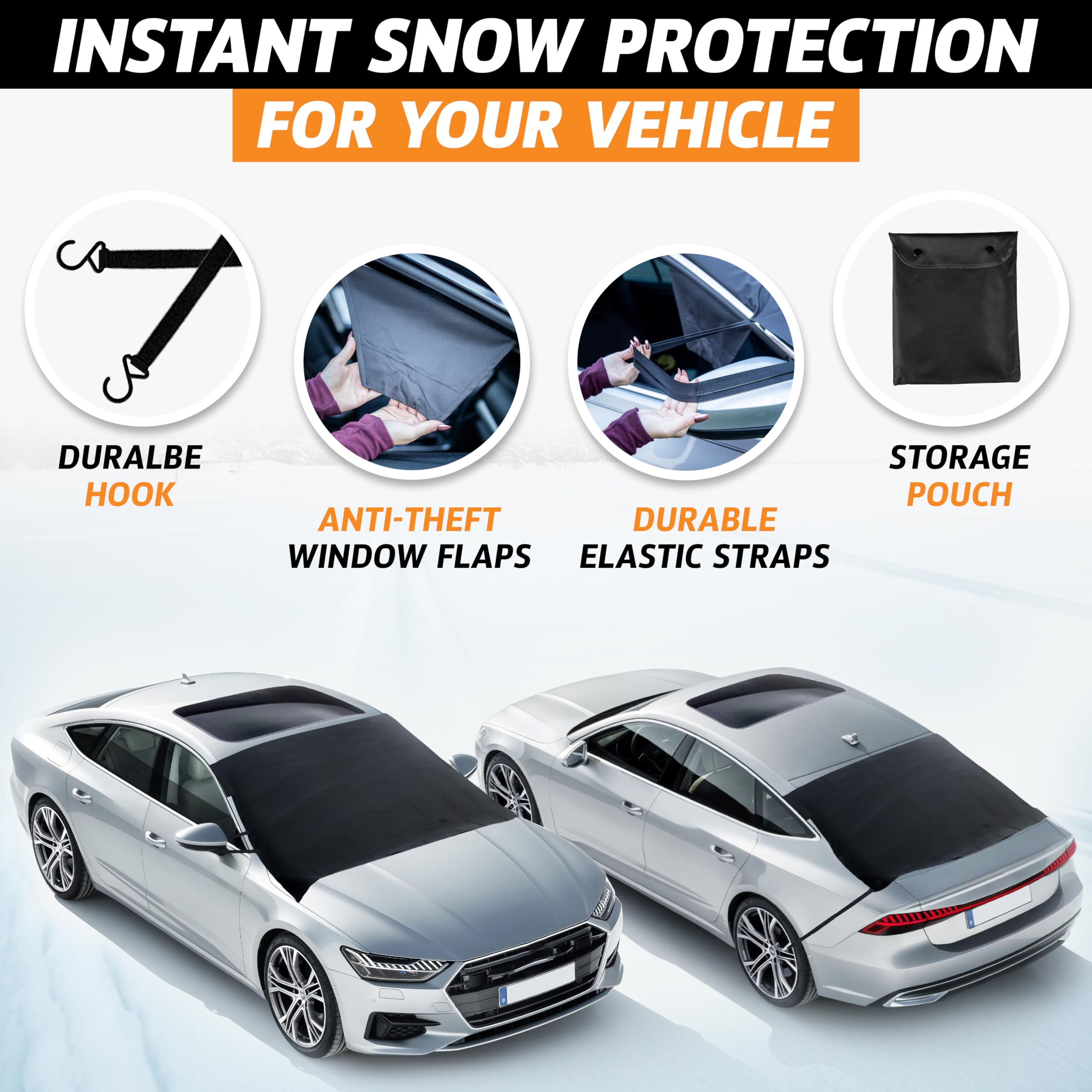 Econour Car Windshield Snow Cover Front And Rear Bundle | Upgraded 600D Oxford Fabric | Water, Heat & Sag-Proof Windshield Snow