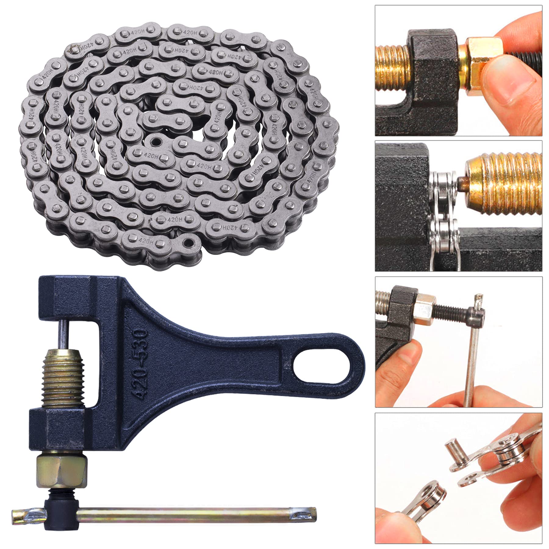 Mrelc 420H Motorcycle Chain+ Chain Breaker,92-Link Heavy Duty Drive Chain
