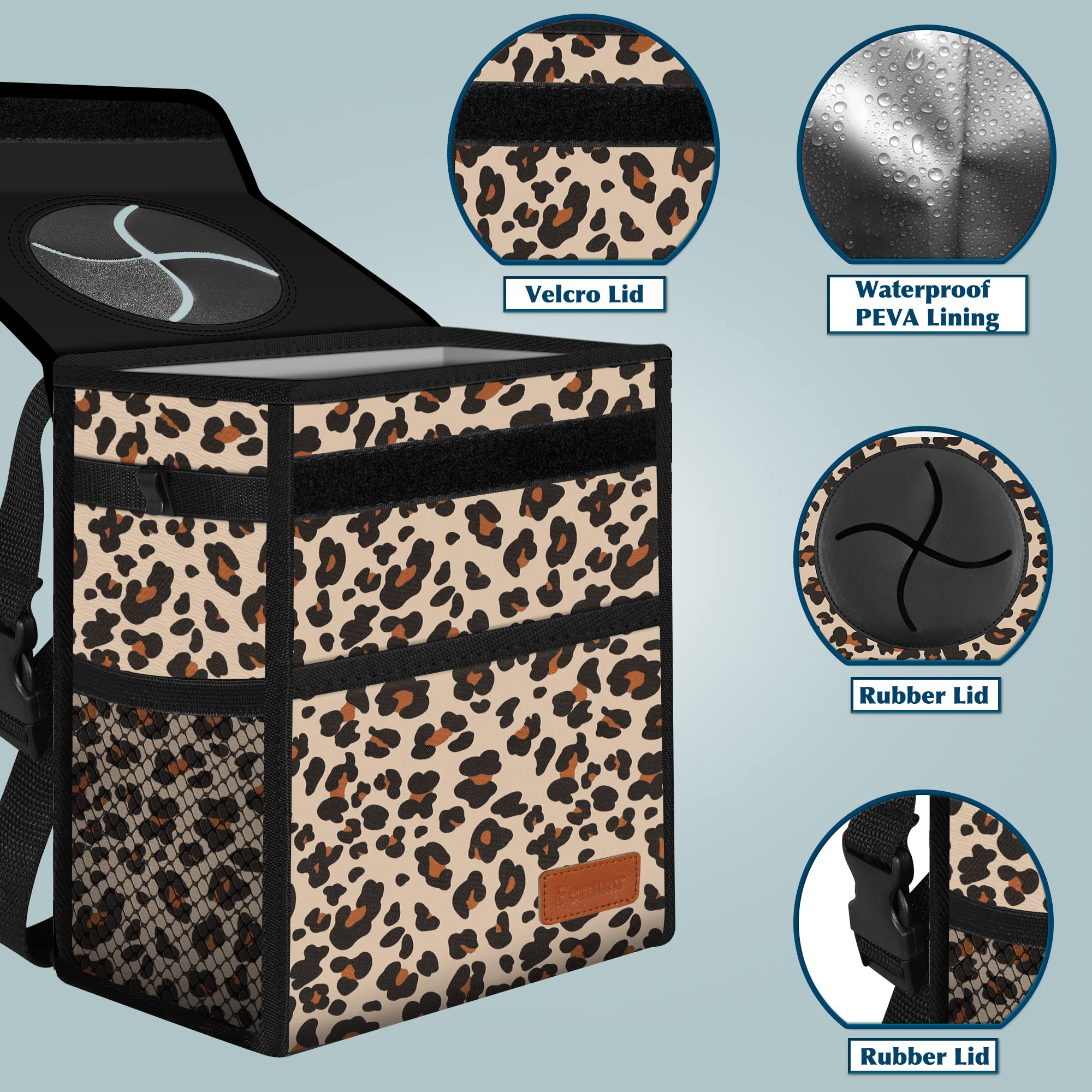 Car Trash Can With Lid Leak Proof Garbage Waterproof Bag For Suv Front Seat Multipurpose Hanging Headrest Collapsible And Portab