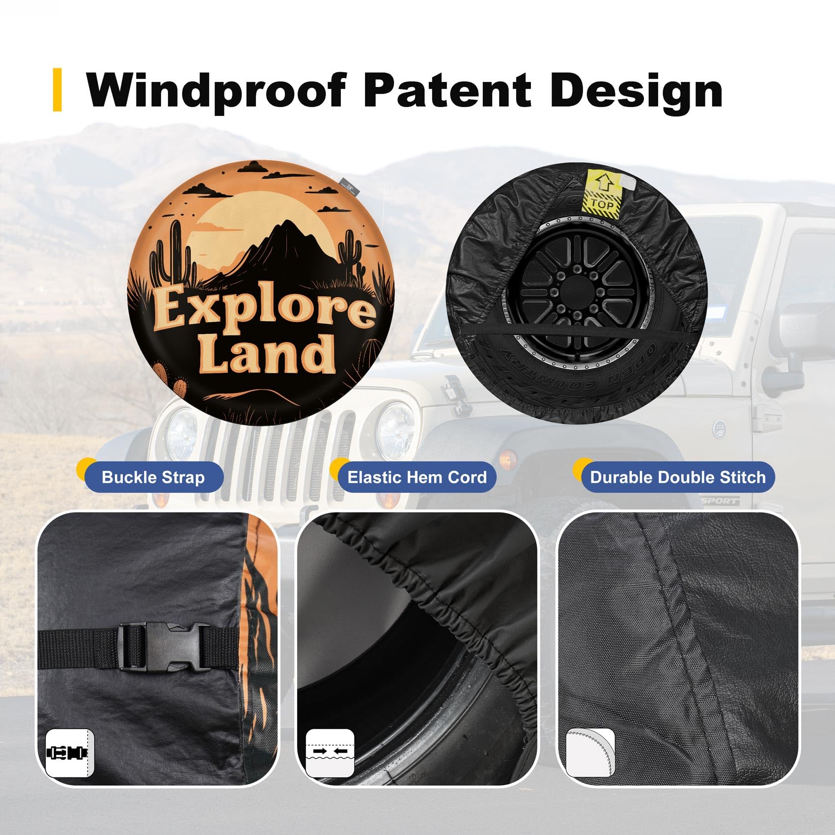 Explore Land 28-29.75 inch Spare Tire Cover Fit Trailer, RV, SUV, Truck, Tough Tire Wheel Soft Cover, Landscape