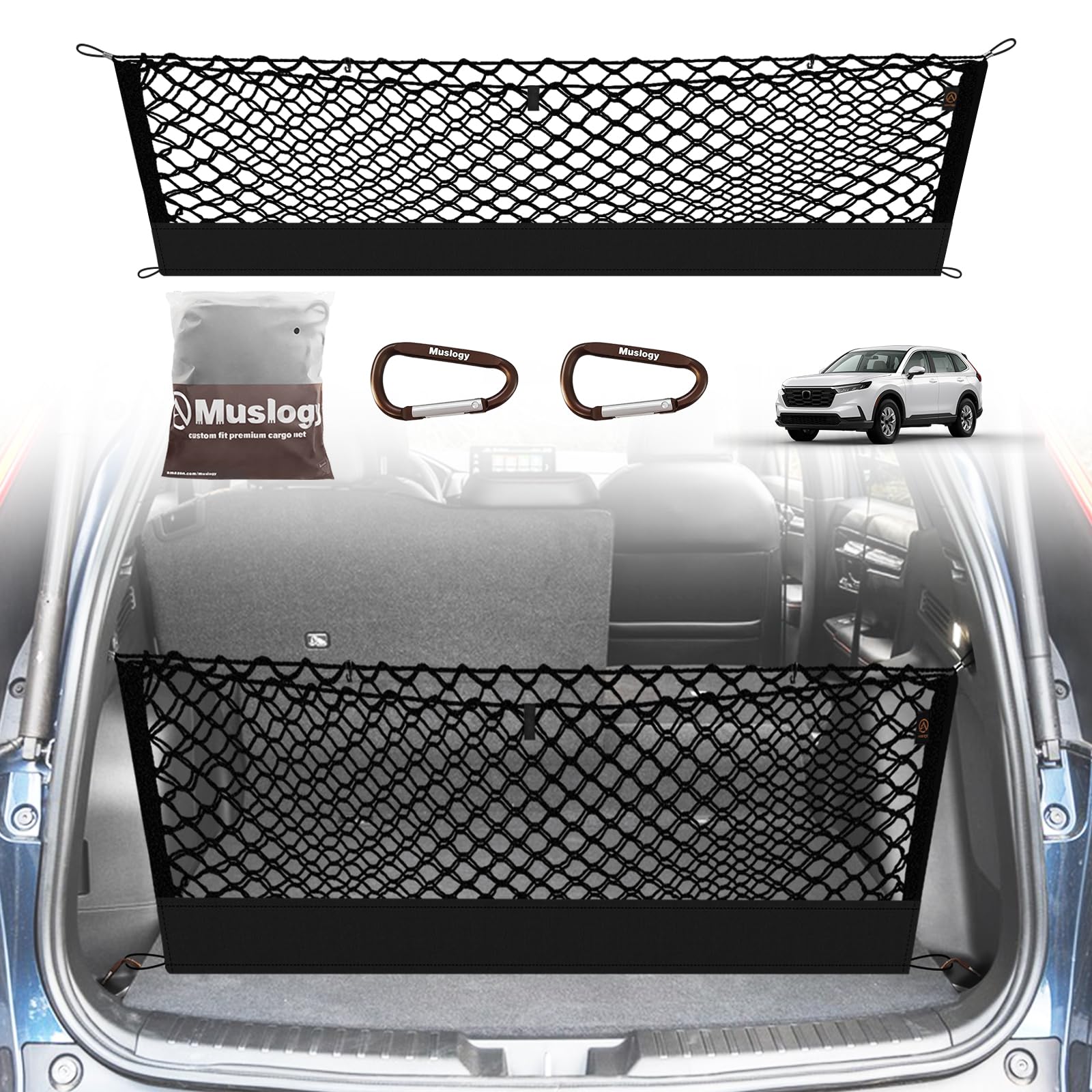 Muslogy Envelope Style Trunk Cargo Net Compatible with 2023-2025 Honda CR-V Accessories Custom Fit Trunk Organizer Upgraded Mesh