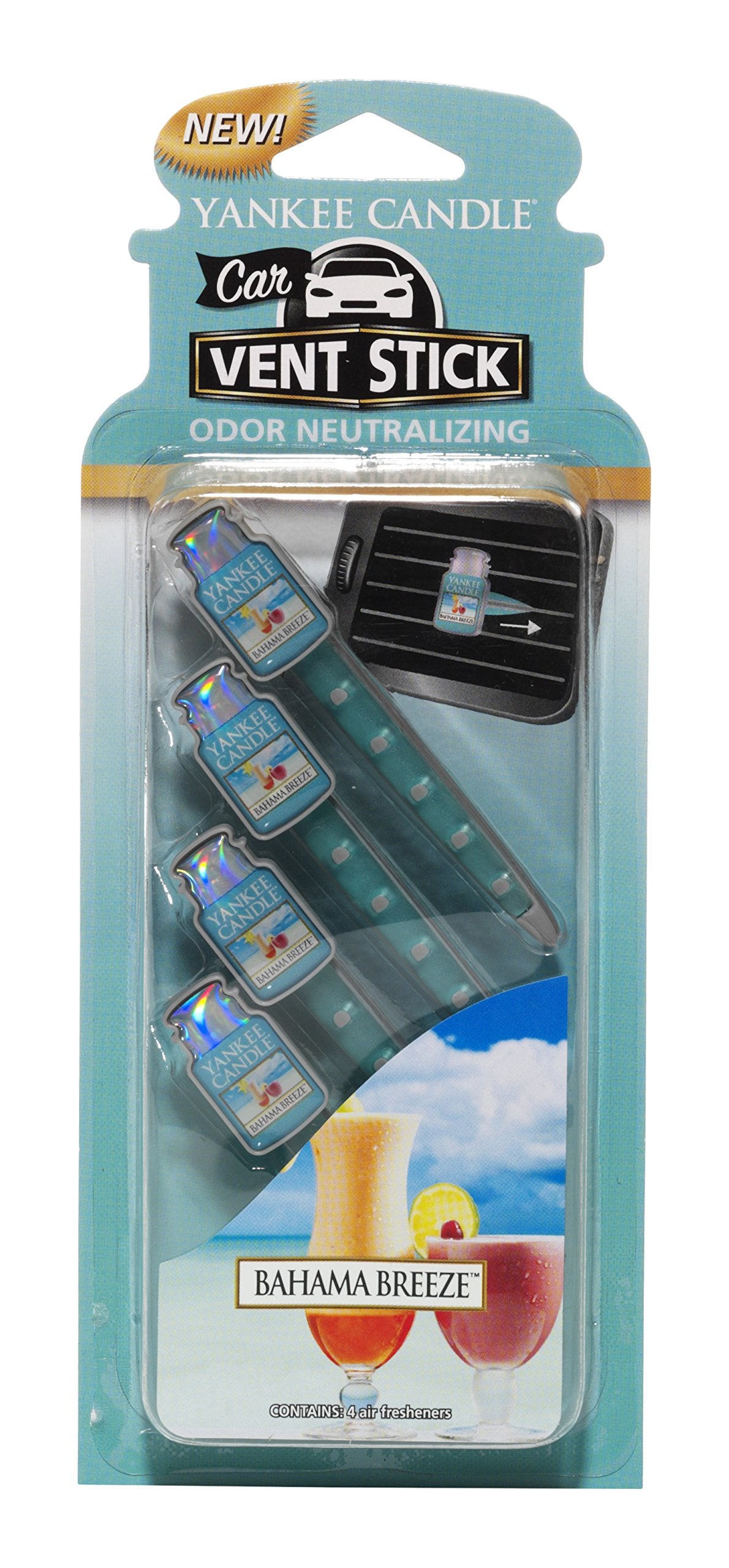 Yankee Candle Car Air Fresheners, Car Vent Stick Bahama Breeze Scented, Includes 4 Odor Neutralizing Sticks, Each Lasts Up To 2 