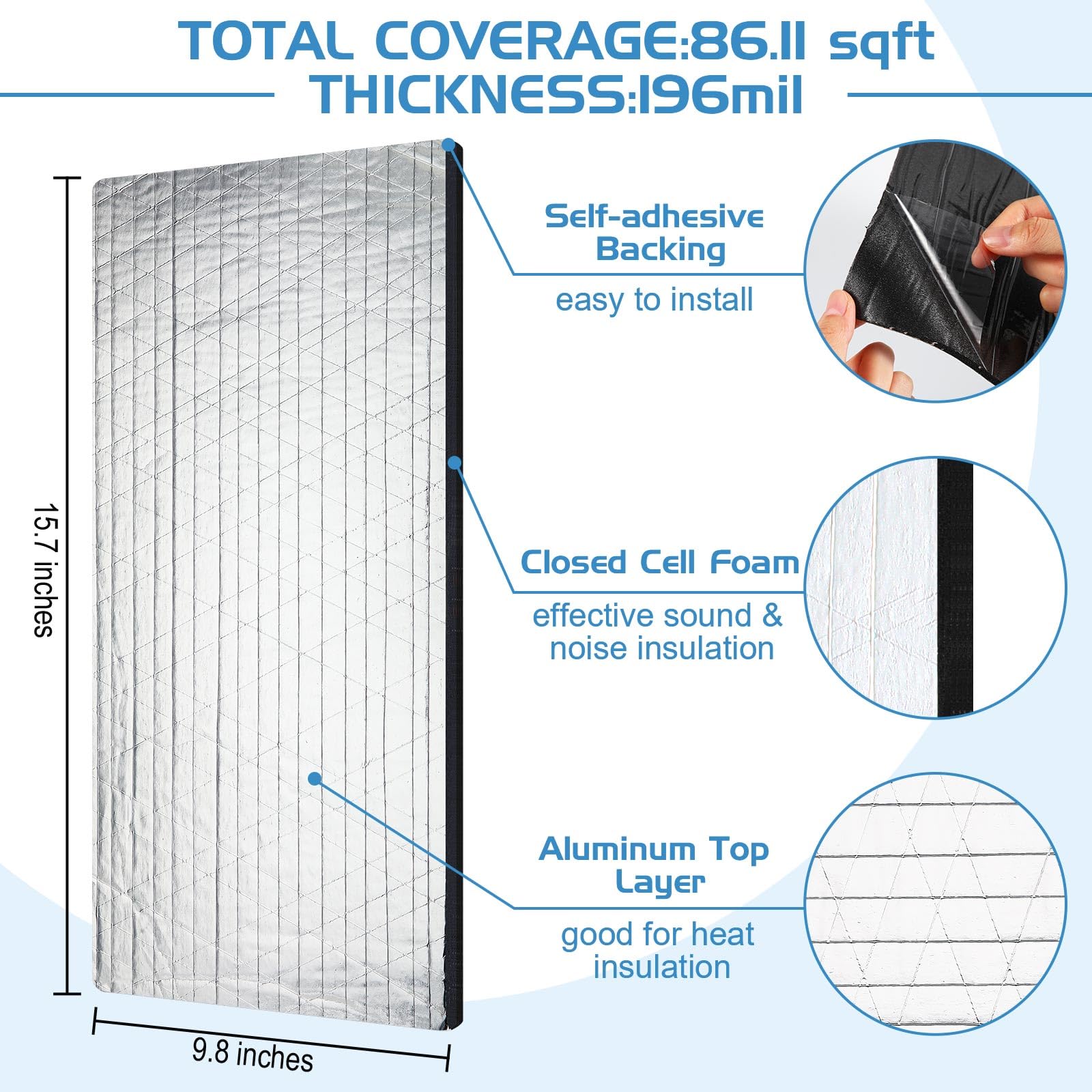 196 Mil Car Sound Deadening Mat Sound Deadener Automotive Audio Noise Insulation Dampening Insulation Mat with Rubber Roller for