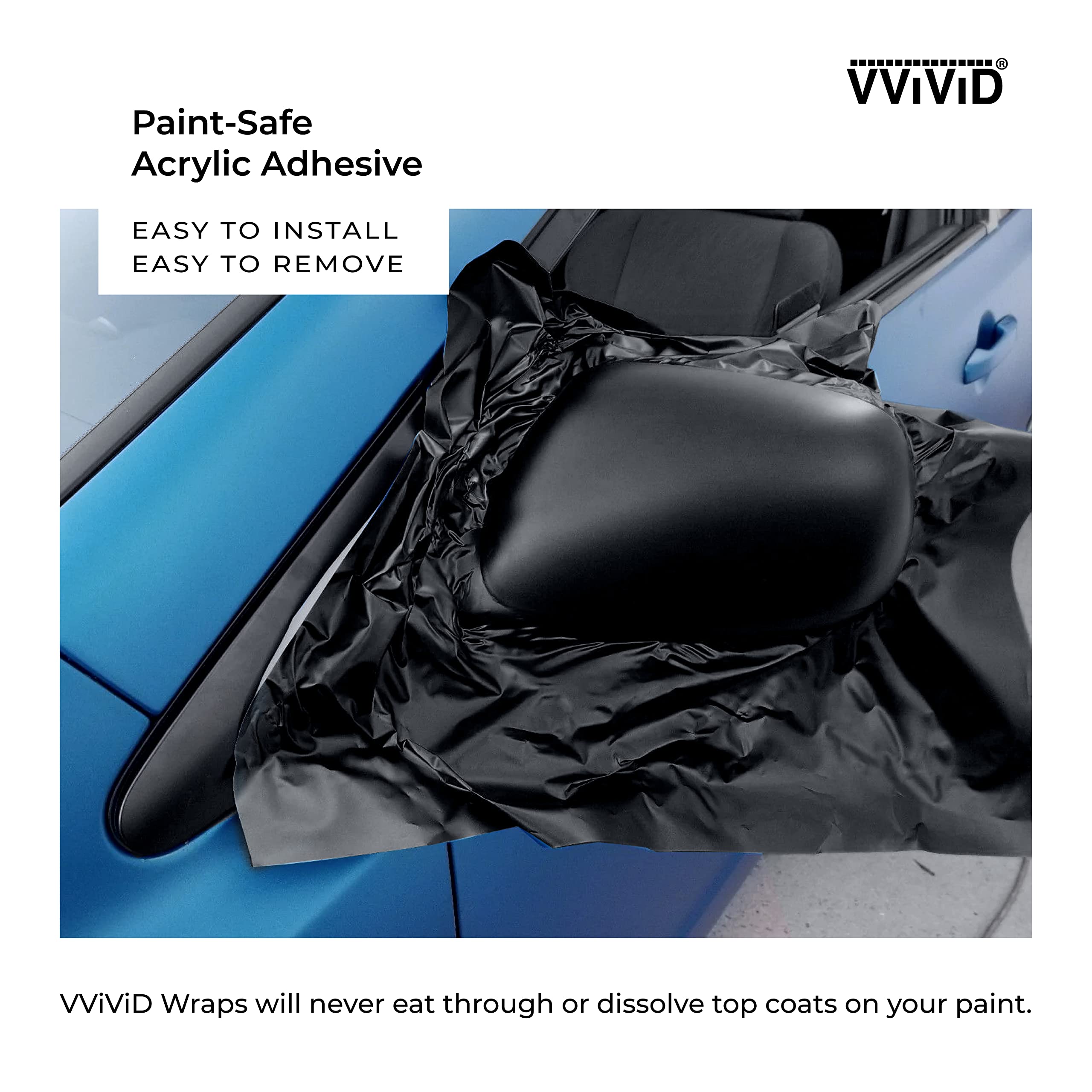 Vvivid Matte Black Car Wrap Adhesive Film With Air Release (10Ft X 5Ft) Perfect For Hood, Roof, Mirrrors, Handles, Emblem & Chrome Deletes