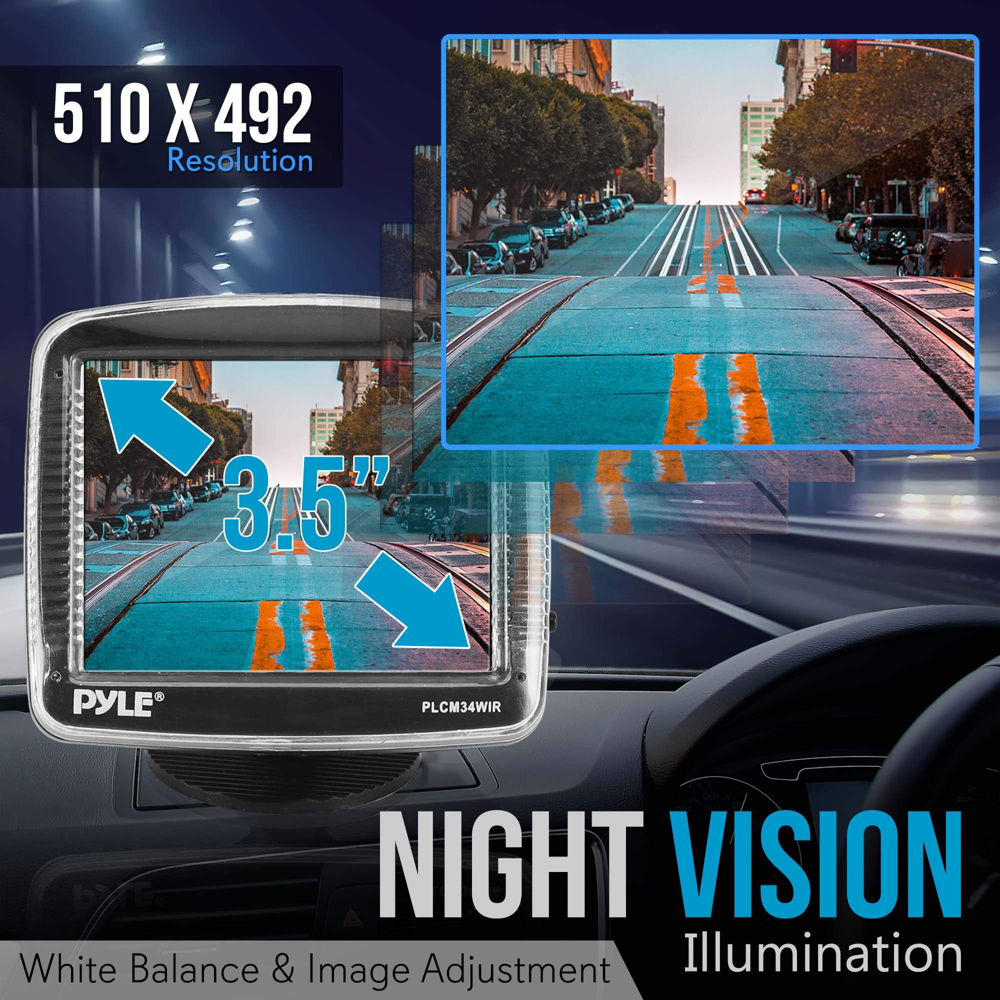 Pyle Wireless Backup Car Camera Rearview Monitor System - Parking & Reverse Safety Distance Scale Lines, Waterproof & Night Visi