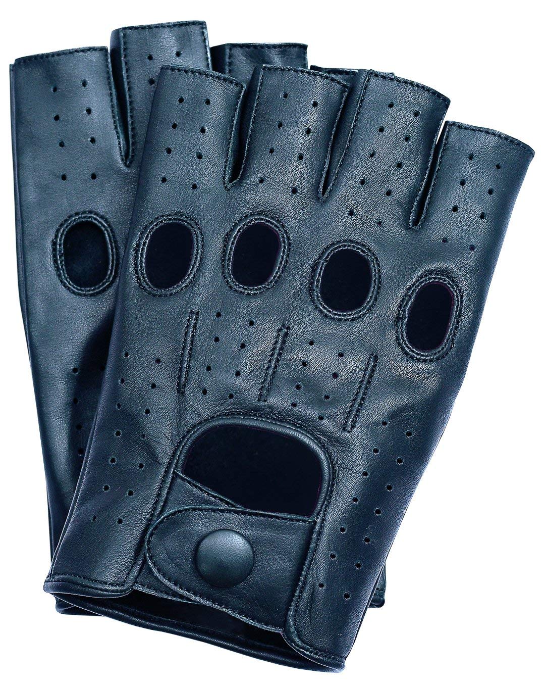 Riparo Motorsports Men's Fingerless Half Finger Driving Fitness Motorcycle Cycling Unlined Leather Gloves (X-Large, Black)