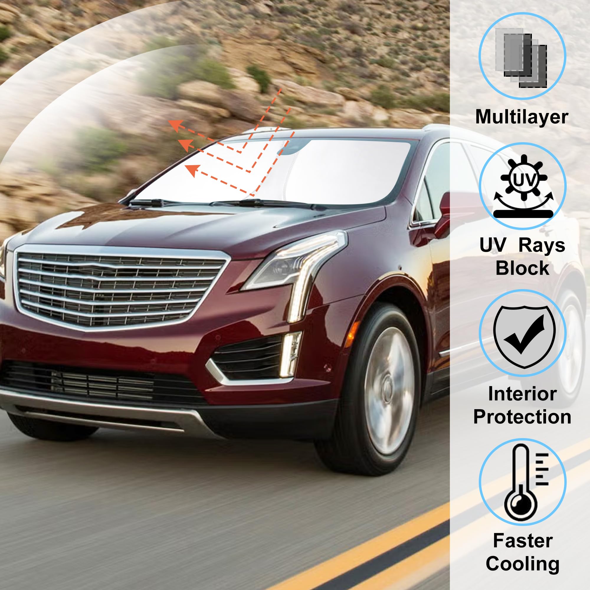 Windshield Sun Shade Custom Fit For 2017-2024 2025 Cadillac Xt5 Accessories Foldable Sunshade Sun Blocker Protect Car From Sun R