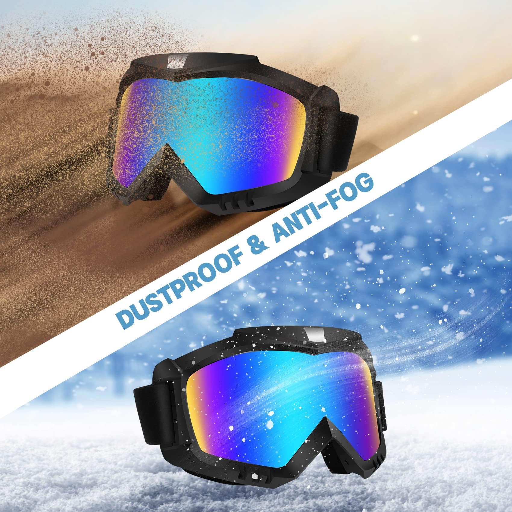 Lievermo Dirt Bike Goggles, Motorcycle Goggles, 2 Pack Atv Goggles, Riding Goggles, Ski Goggles, Windproof Glasses, Racing Helme
