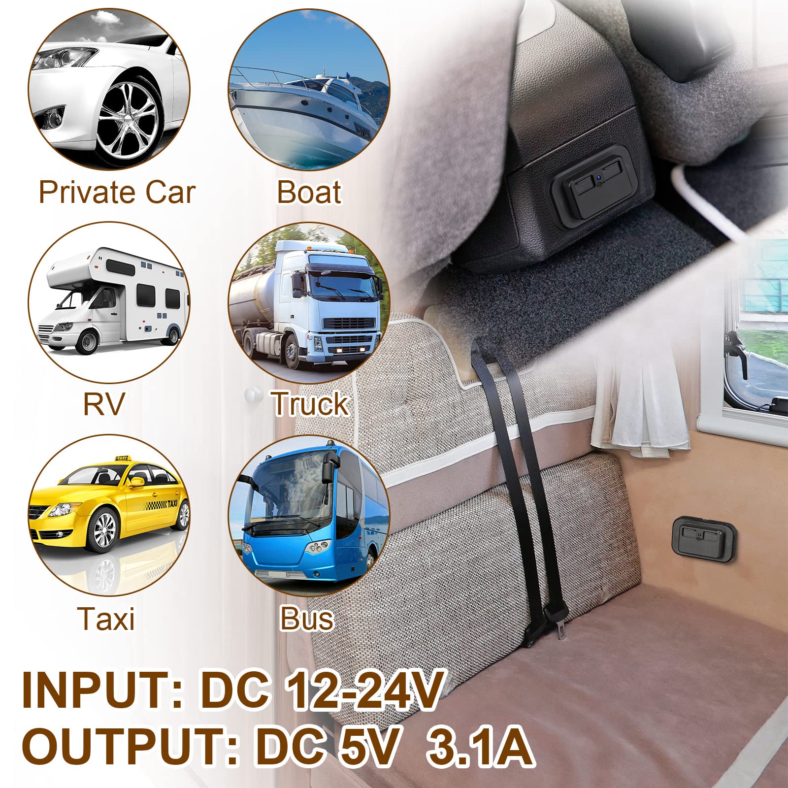 12V USB Outlet Automotive USB Port Panel Mount 12V USB Outlet Multi Port Switch Panel Car Outlet Socket Power Dual Port 12V 24V