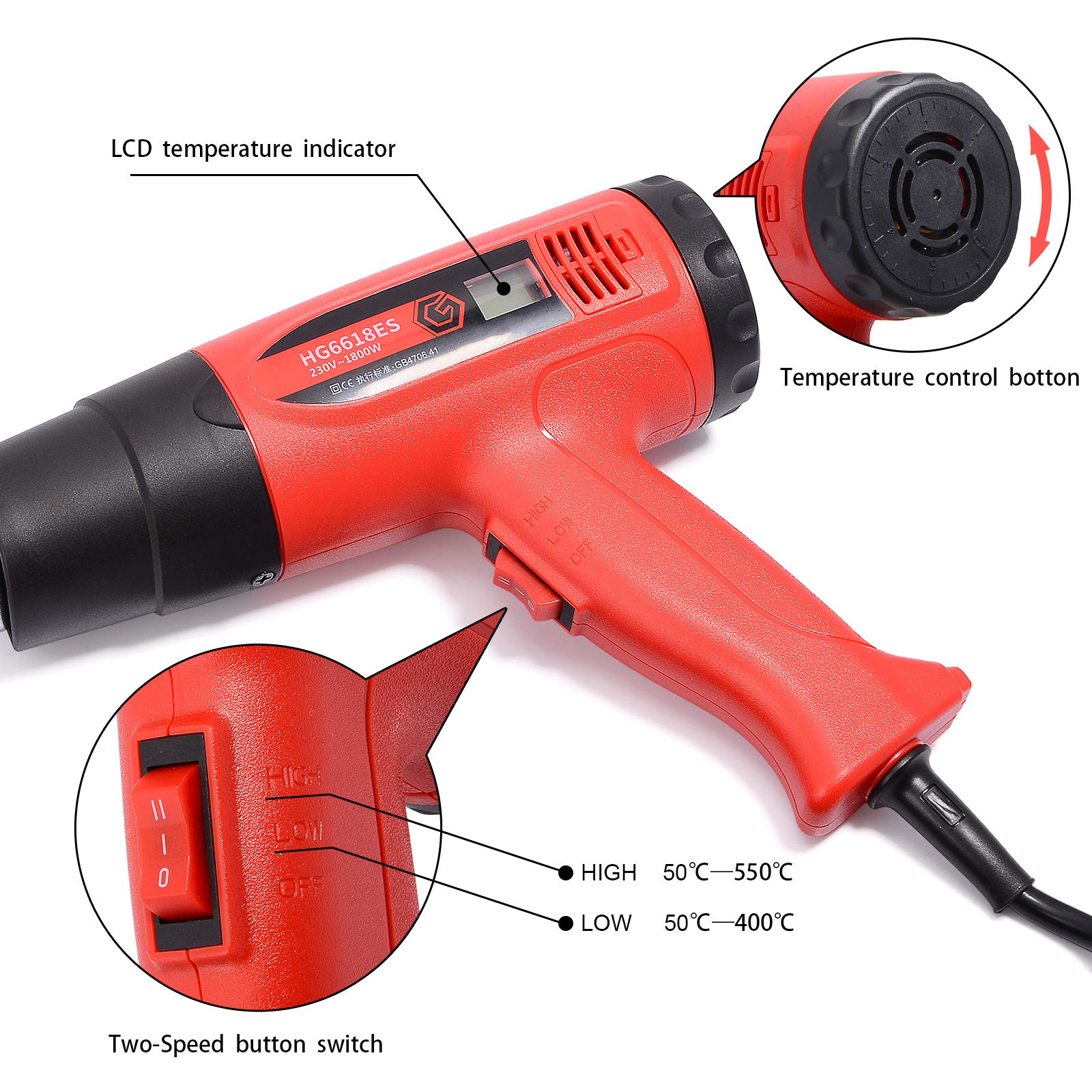 Gomake Vinyl Wrap Tool Car Wrap Kit For Window Tint Film Installation, Include Heat Gun, Tinting Squeegee,Micro Tucking Stick, F