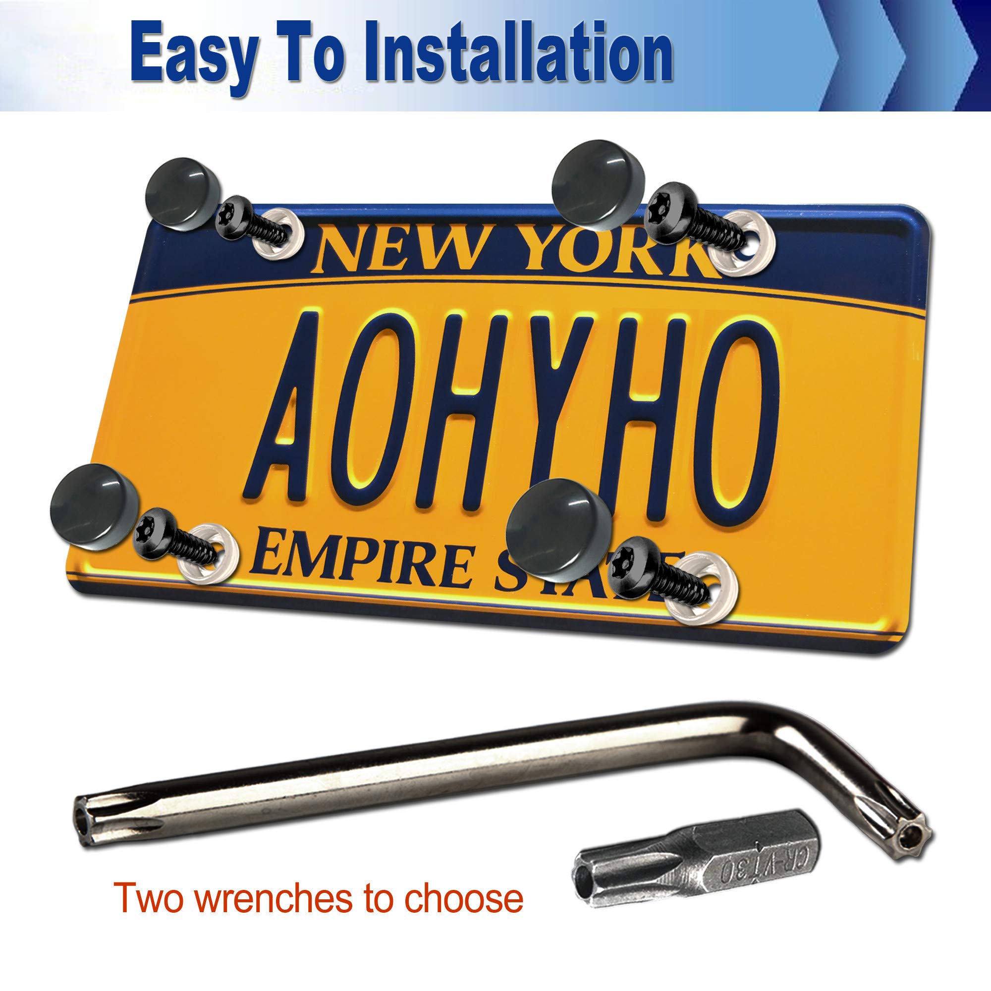Aootf Black License Plate Screws- Anti Theft Screws For Car Tag Frame Cover, Stainless Steel Mounting Hardware Kit For Front/Rea