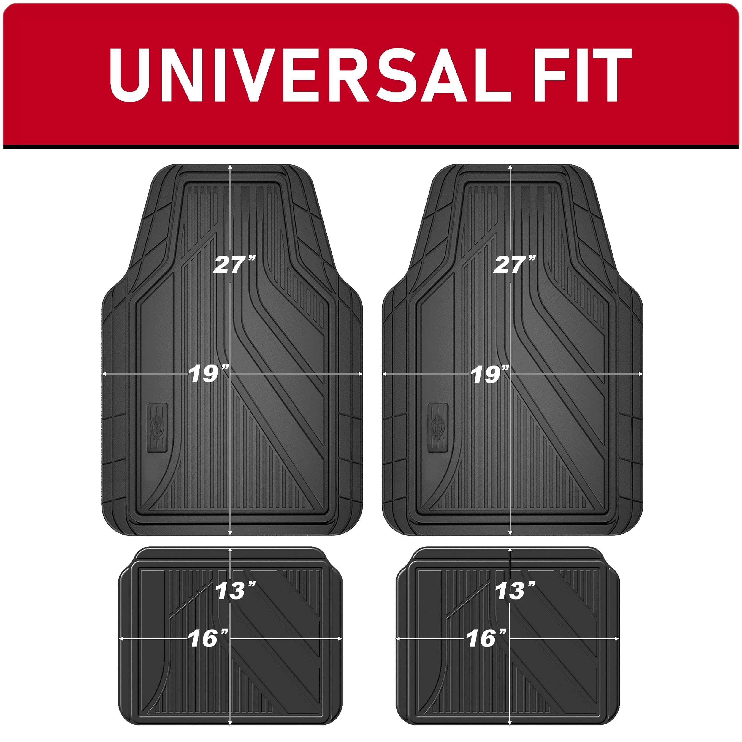 Dickies 4-Piece All-Weather Floor Mats, Trim-to-Fit Car Floor Mats, All-Weather Floor Mats for Cars, Trucks, and SUVs, Automotiv
