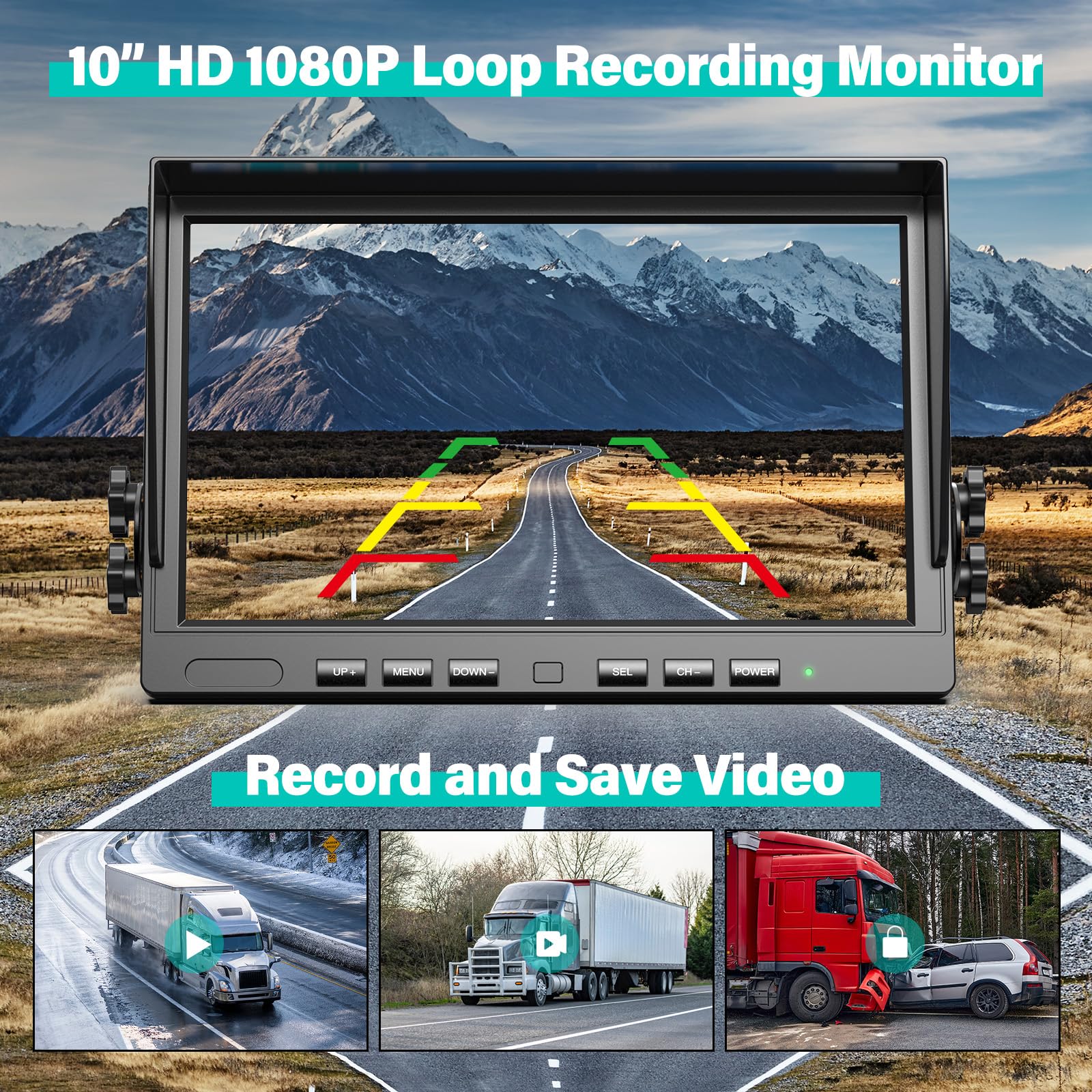 Nuoenx 10'' Wireless Backup Camera System For Truck, Hd 1080P Digital Back Up Camera System With 10 Inch Quad Split Loop Recordi