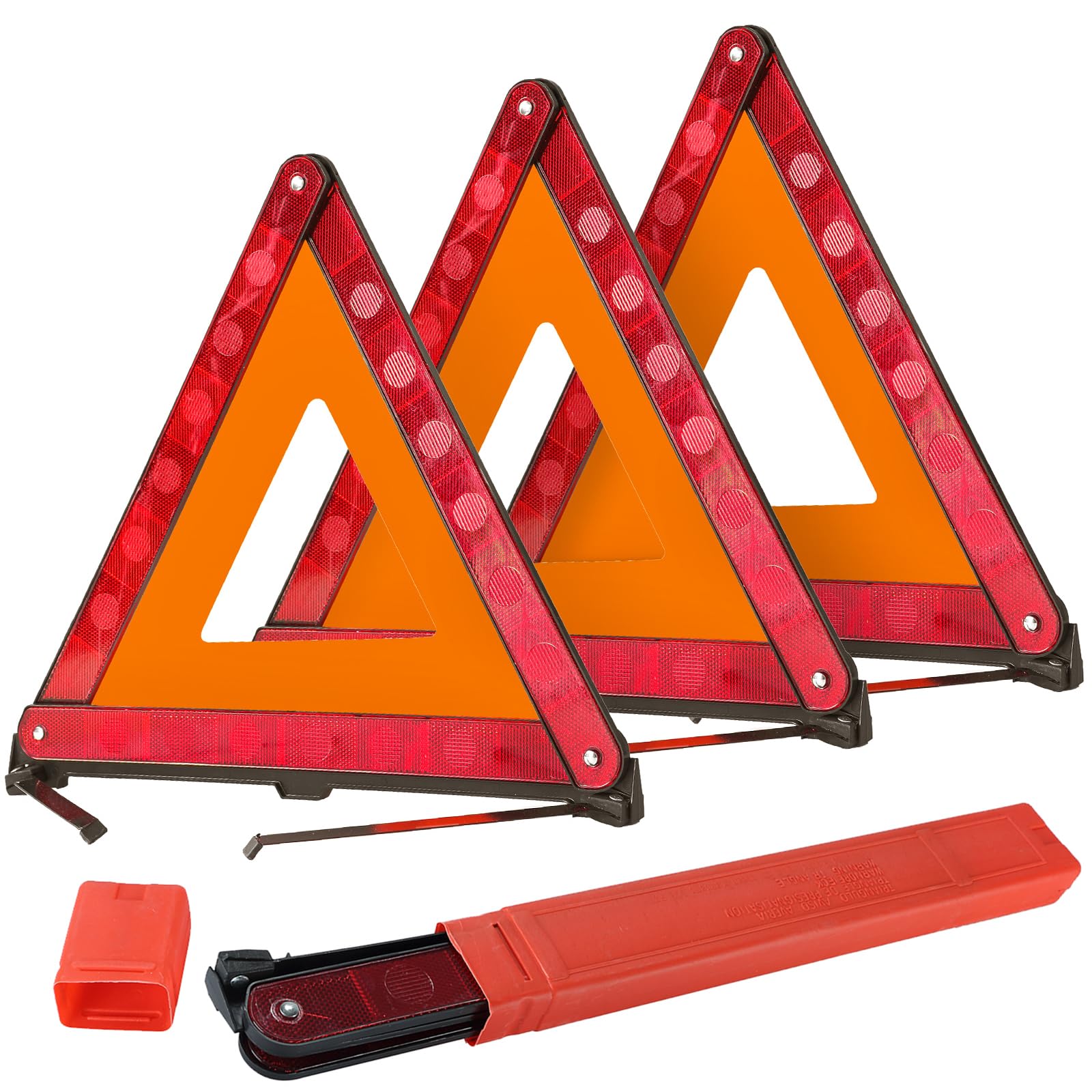 Dasbet Emergency Warning Triangles | Roadside Safety Triangle, 3 Pack Foldable Warning Reflective Triangle With Case For Vehicle