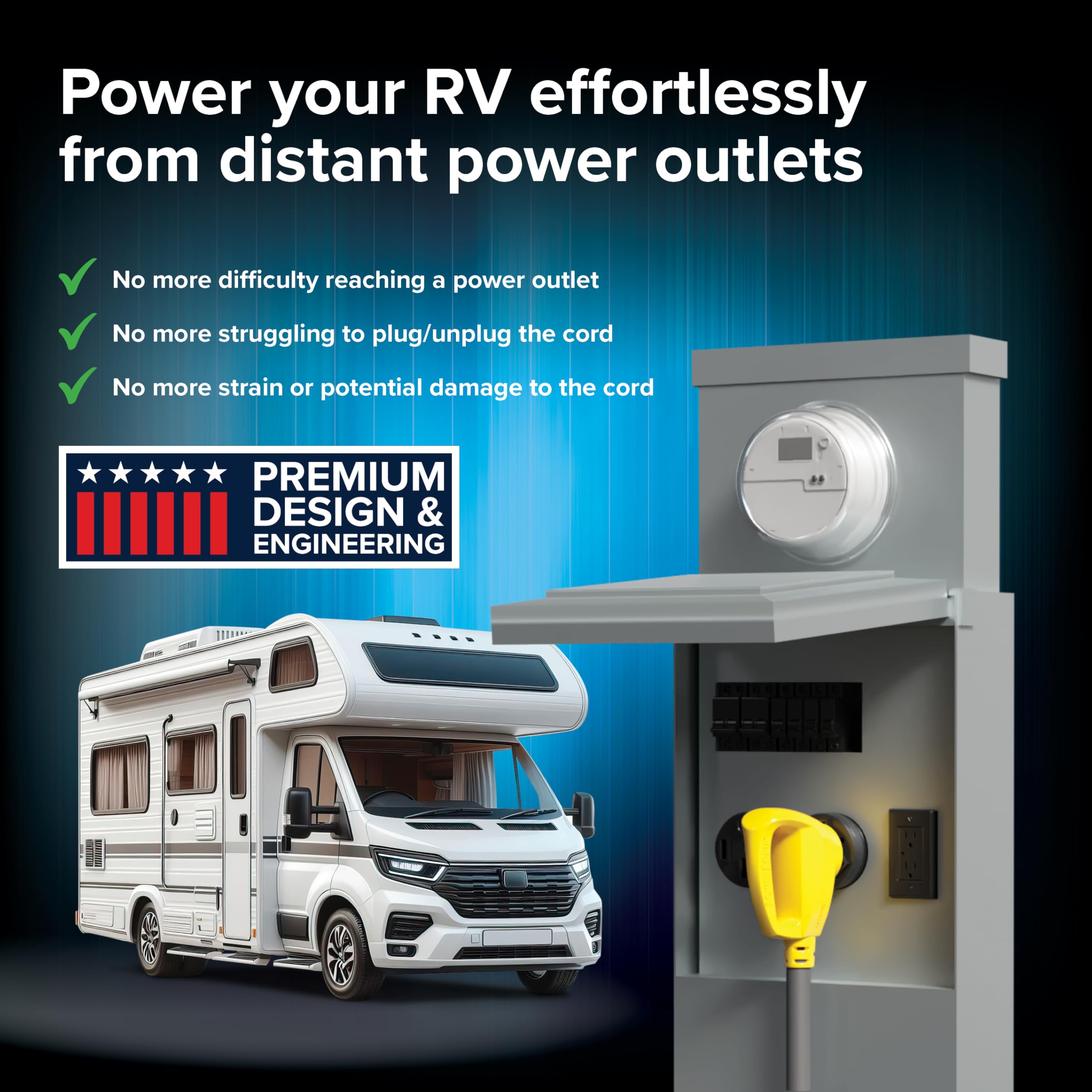 Camco PowerGrip 50-Ft 30-Amp Camper/RV Extension Cord - Standard 30-Amp Male & 30-Amp Female Connectors - Crafted of 10-Gauge Copper Wires w/Heat Resilient PVC Coating - Rated for 125V/3750W (55197)