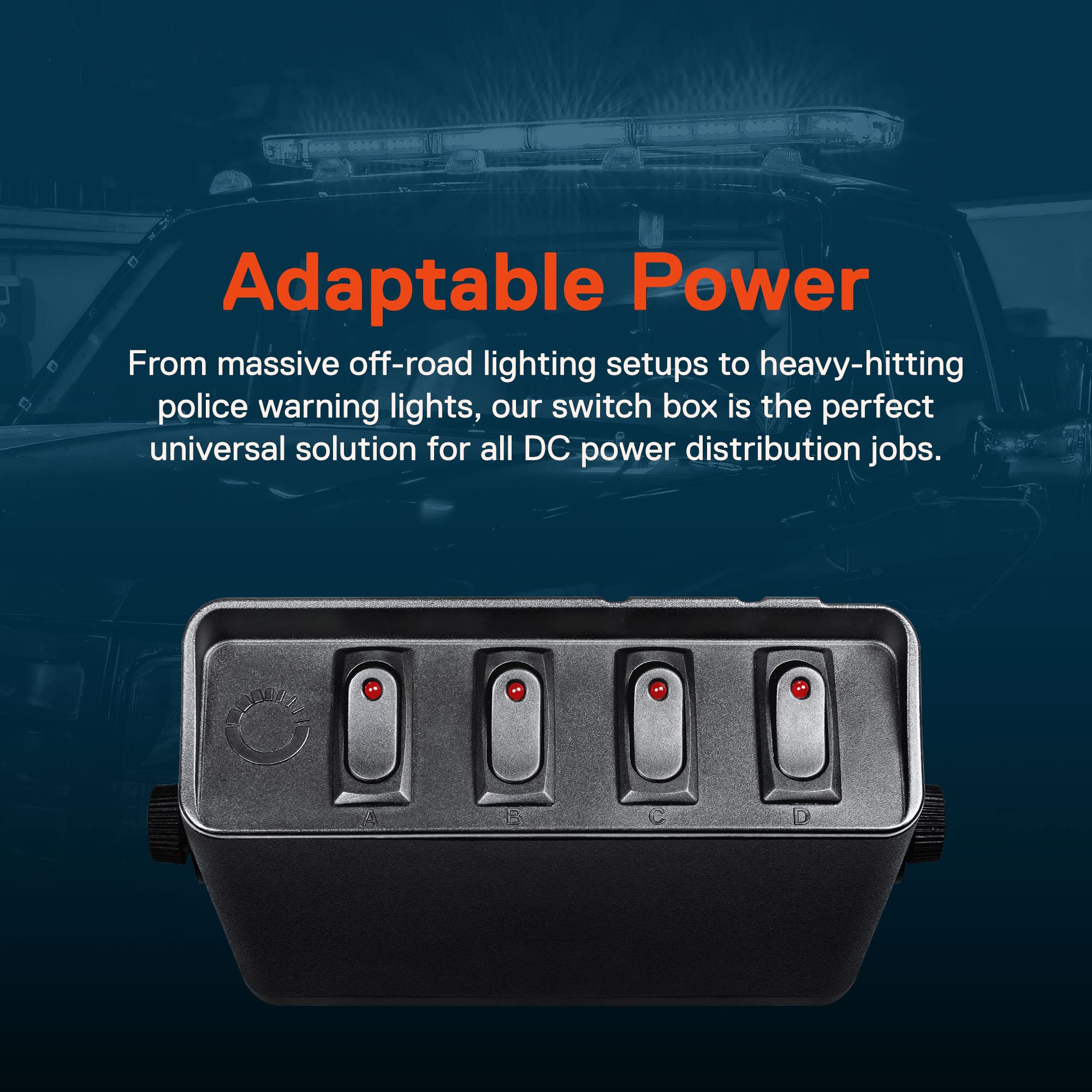 True Mods 4-Gang 12V Rocker Switch Box [20 Amp Max.] [12 Awg Wires][12 Volt Dc] Spst On/Off Rocker Toggle Switch Panel Box For Auto Automotive Lights Car Marine Boat Truck Vehicles & More