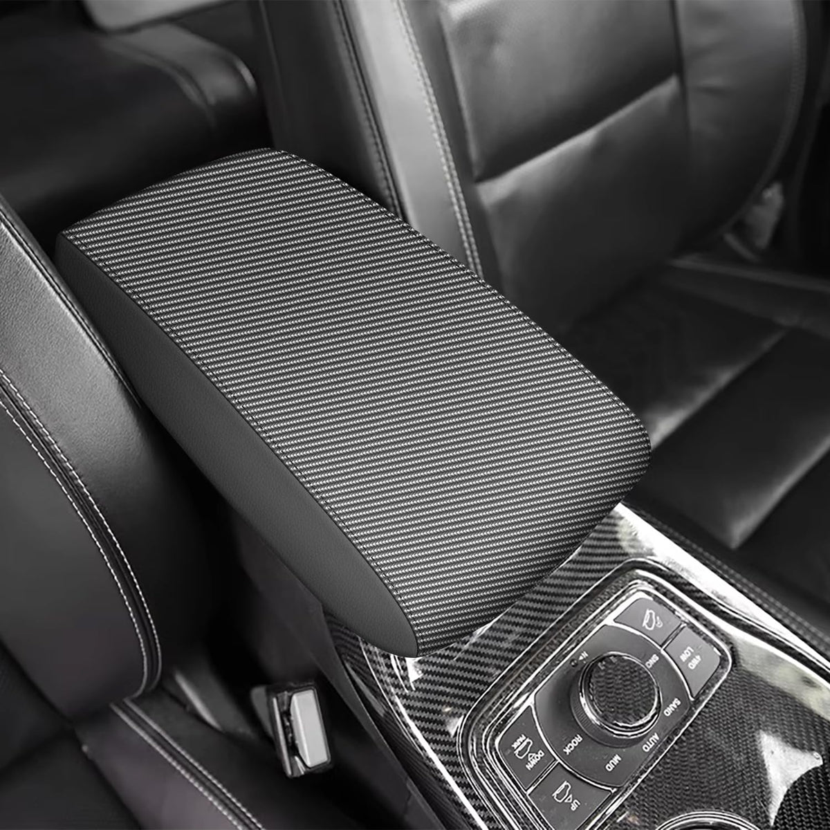 Aomsazto Armrest Covers For 2011-2021 Jeep Grand Cherokee Carbon Fiber