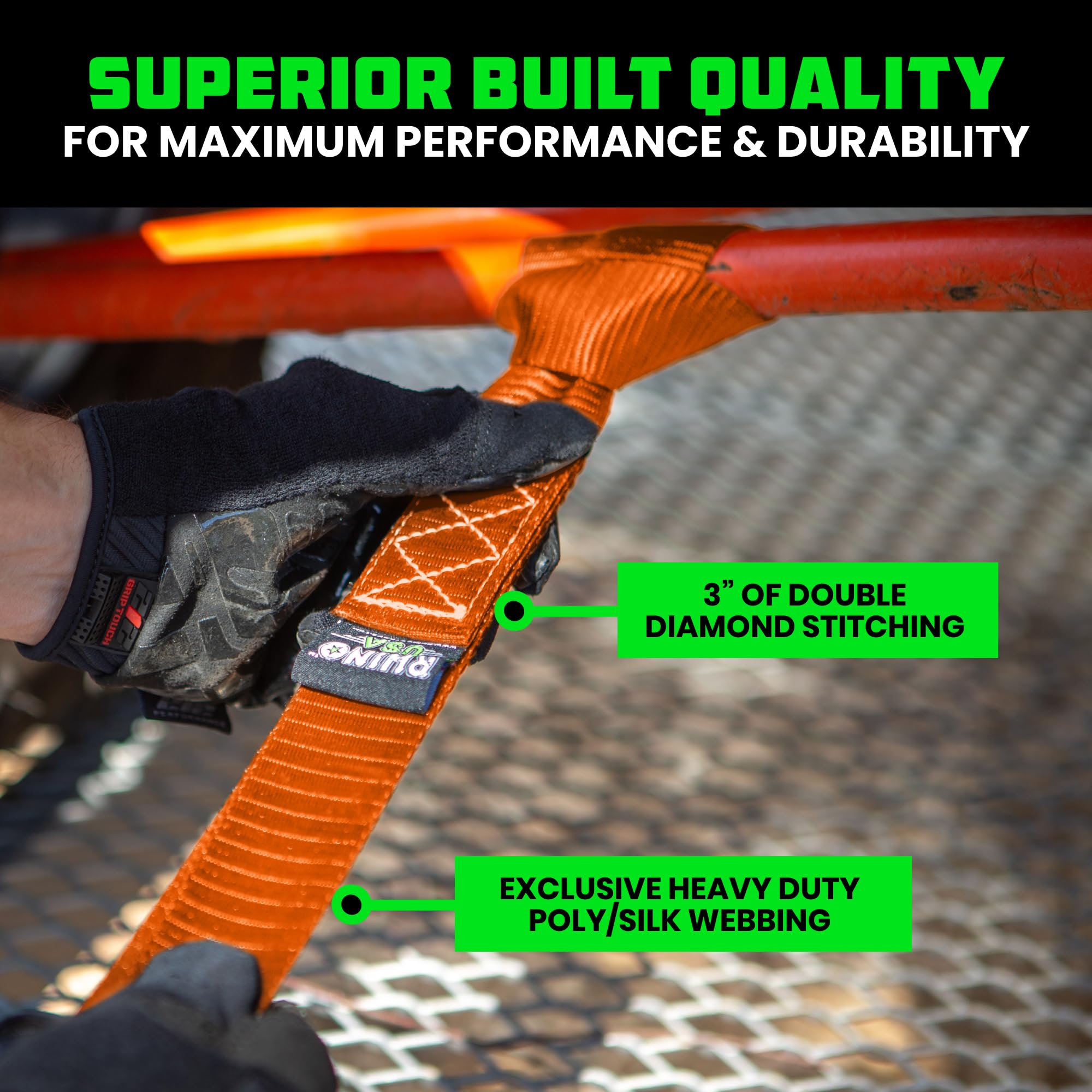 Rhino USA Soft Loop Tie Down Straps (4-Pack) - 1.6 Inch x 17 Inch (5,000lbs Break Strength) Heavy Duty Motorcycle Straps for use With Ratchet Straps - Handlebar Straps for ATV, UTV, Dirt Bike (Orange)