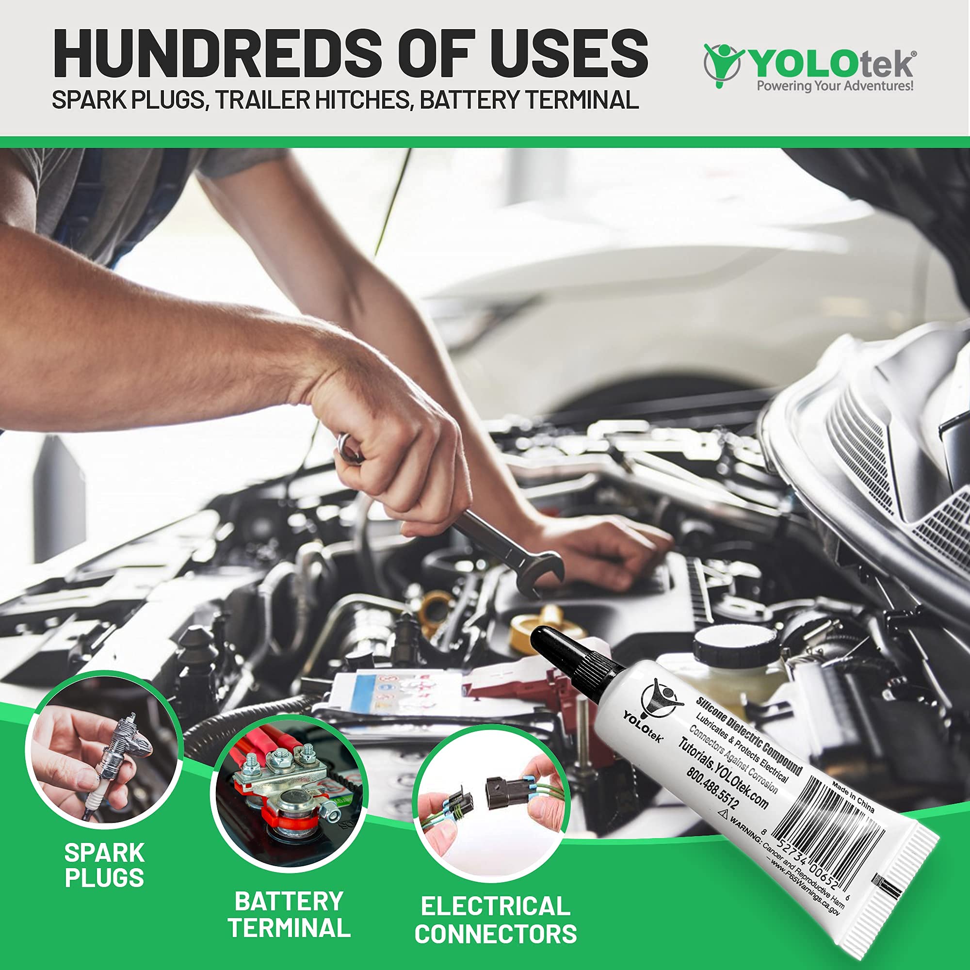 Silicone Dielectric Grease Automotive/Marine 10G By Yolotek Veteran Owned. Silicone Grease For Electronics, Spark Plugs & Battery Terminals Silicone Lube. Protects Electrical Connectors. Grease Tube