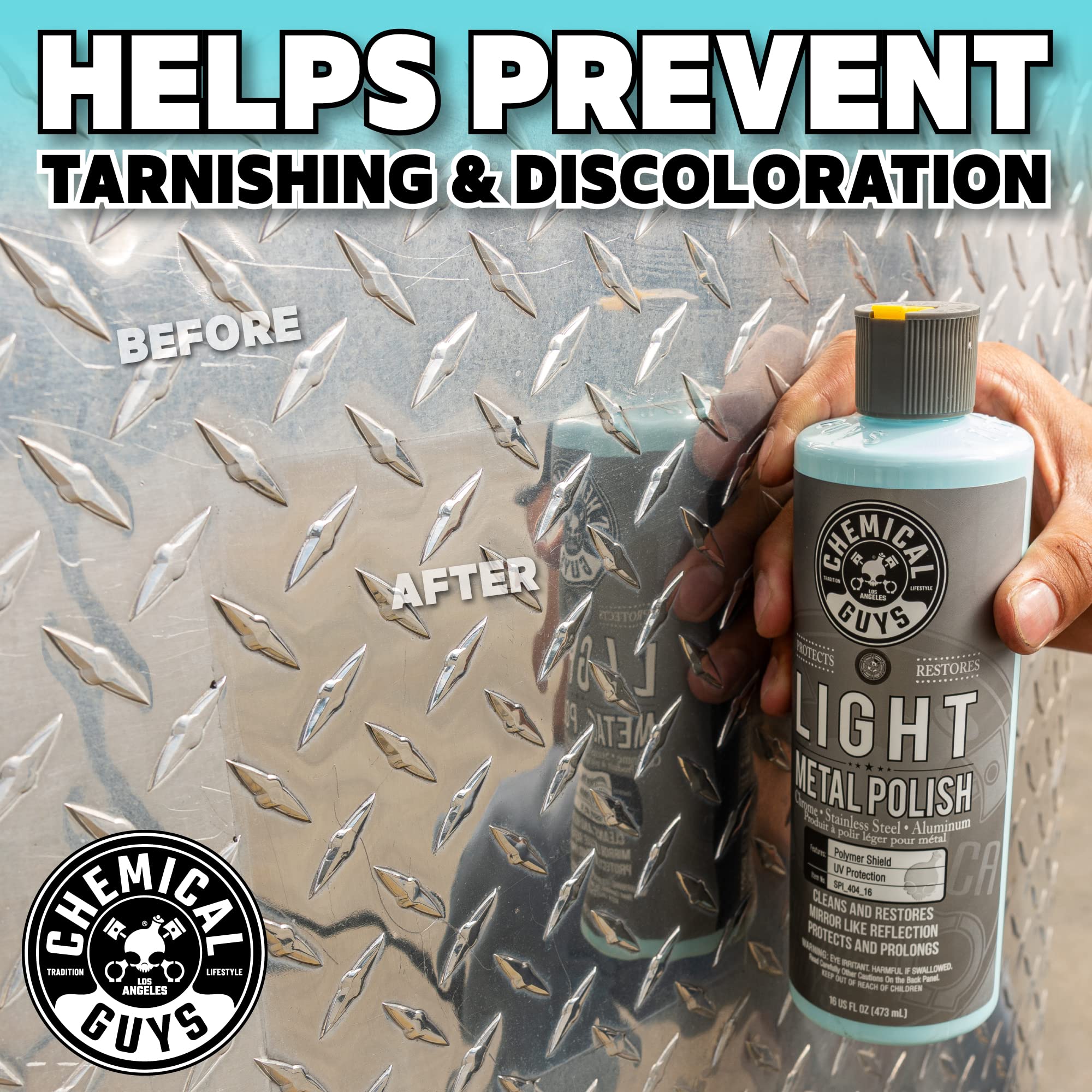 Chemical Guys Light Metal Polish, 16 fl oz, Works on Chrome, Stainless Steel, Aluminum, Model SPI_404_16, Blue