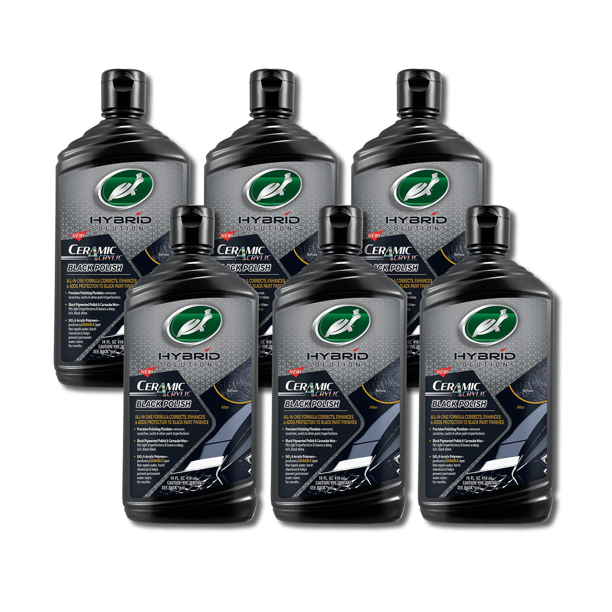 Turtle Wax 53448-6Pk Hybrid Solutions Ceramic Acrylic Black Polish And Wax Formulated For Black Car Paint, Removes Surface Scrat