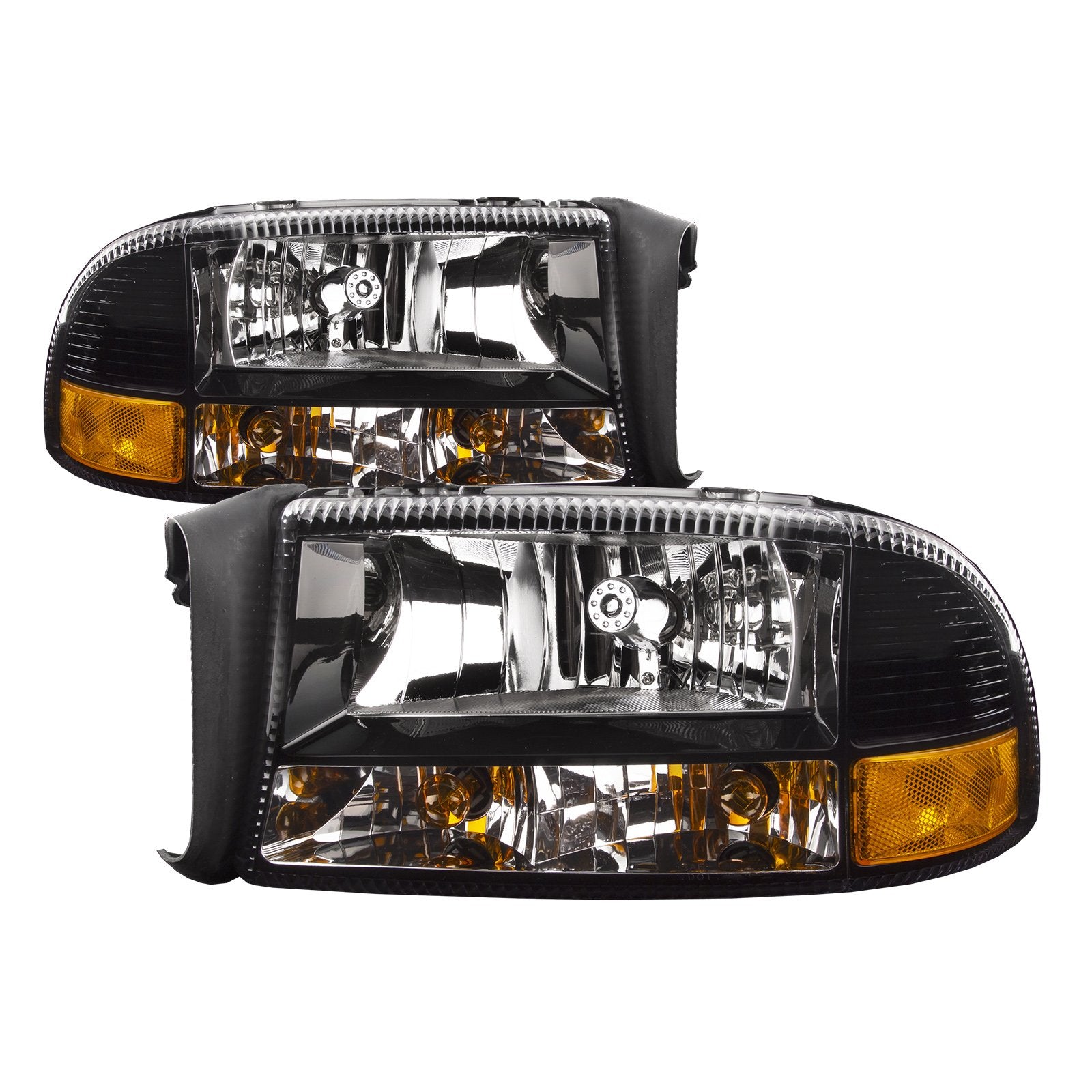 Headlightsdepot Black Housing Halogen Headlights Compatible With Dodge Dakota Durango Includes Left Driver And Right Passenger Side Headlamps