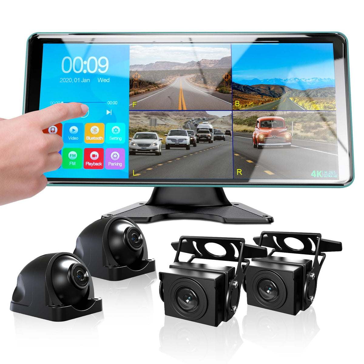 Ciascy 4K Backup Camera 4Ch Dash Cam With 10.36'' Quad Split Touch Screen & 4 Ahd Front Rear Sides View Camera W/Dvr Recording M